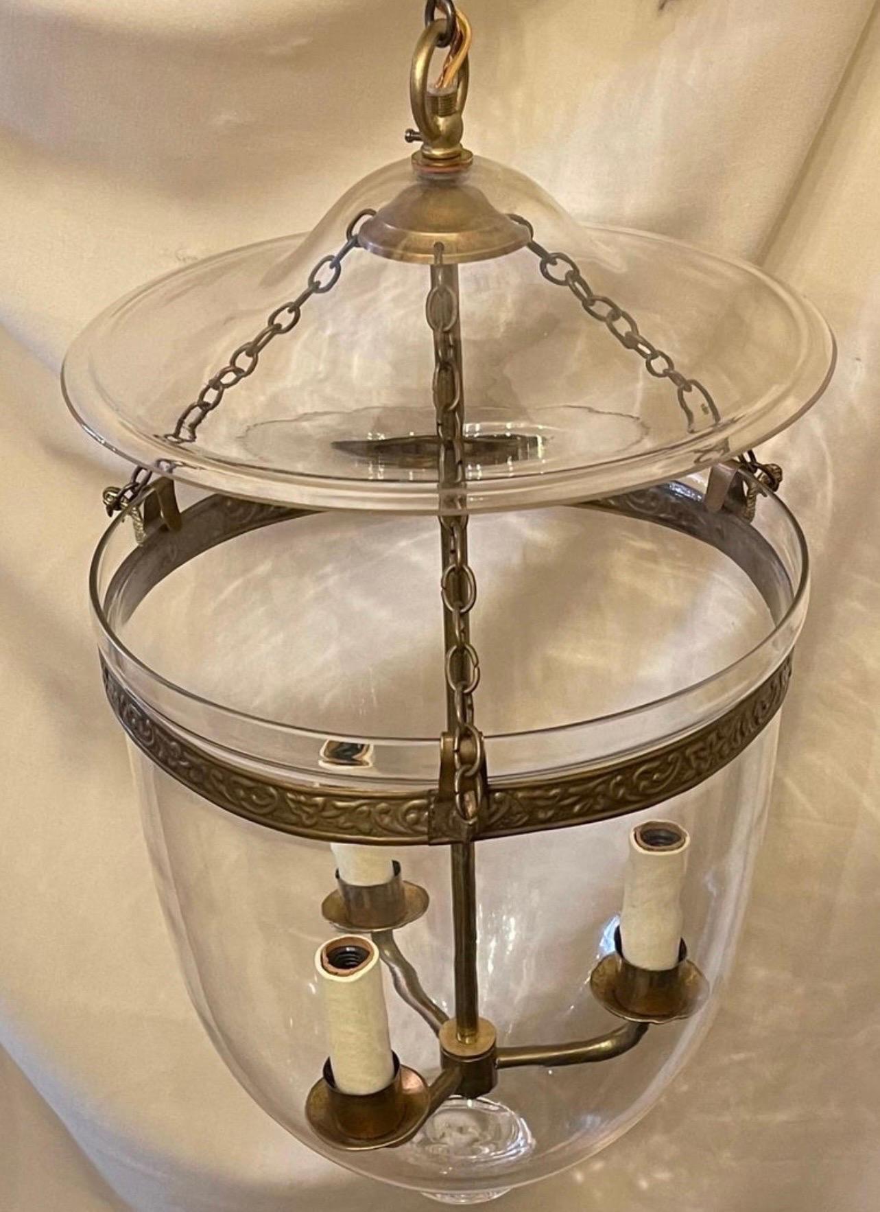 Fine Regency Vaughan Designs English Bronze Bell Jar Blown Glass Lantern In Good Condition In Roslyn, NY