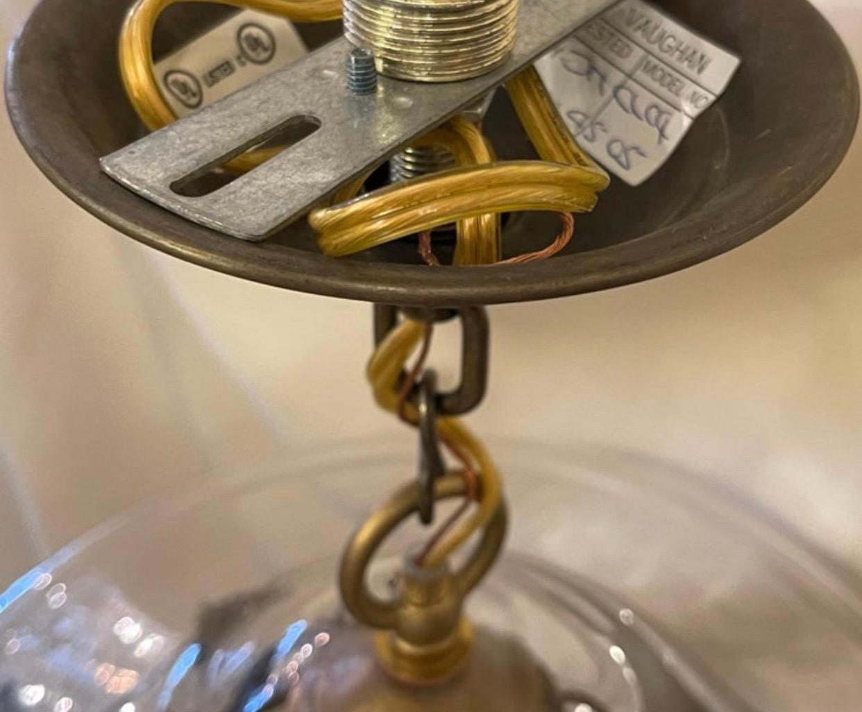 Fine Regency Vaughan Designs English Bronze Blown Glass Bell Jar Lantern Fixture In Good Condition In Roslyn, NY