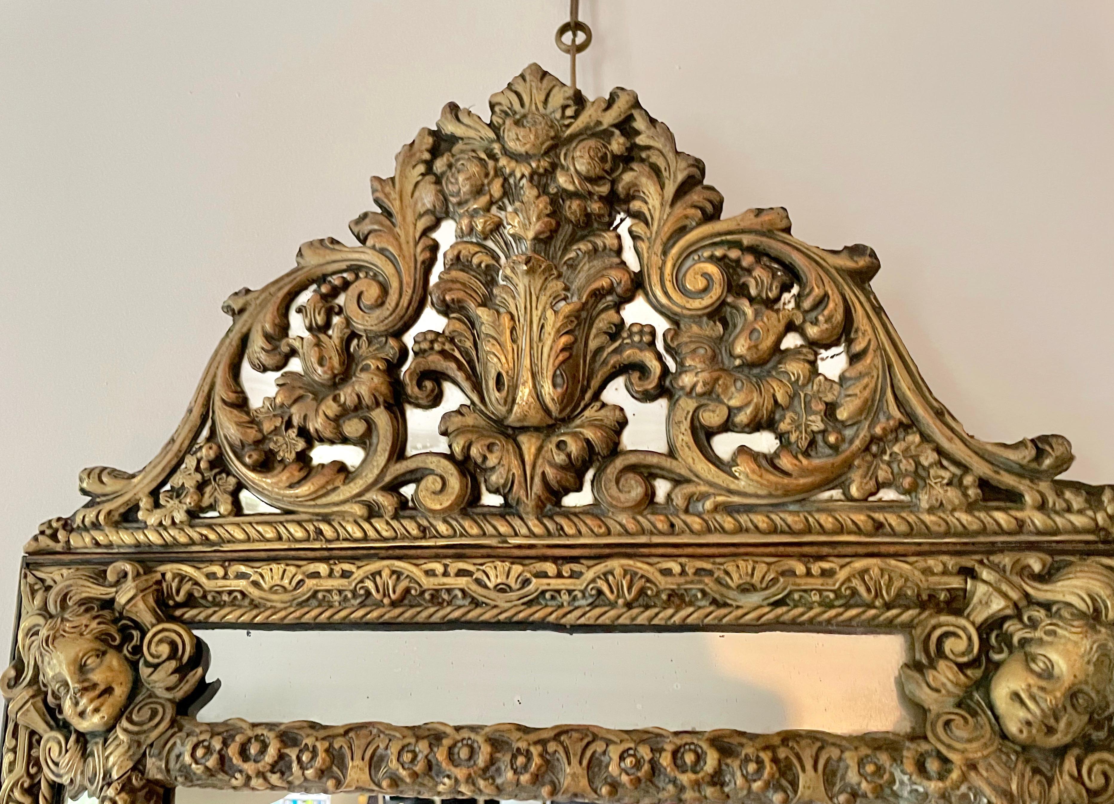 French Large Repoussé Copper Pareclose Napoleon III Mirror, France, 1890 For Sale