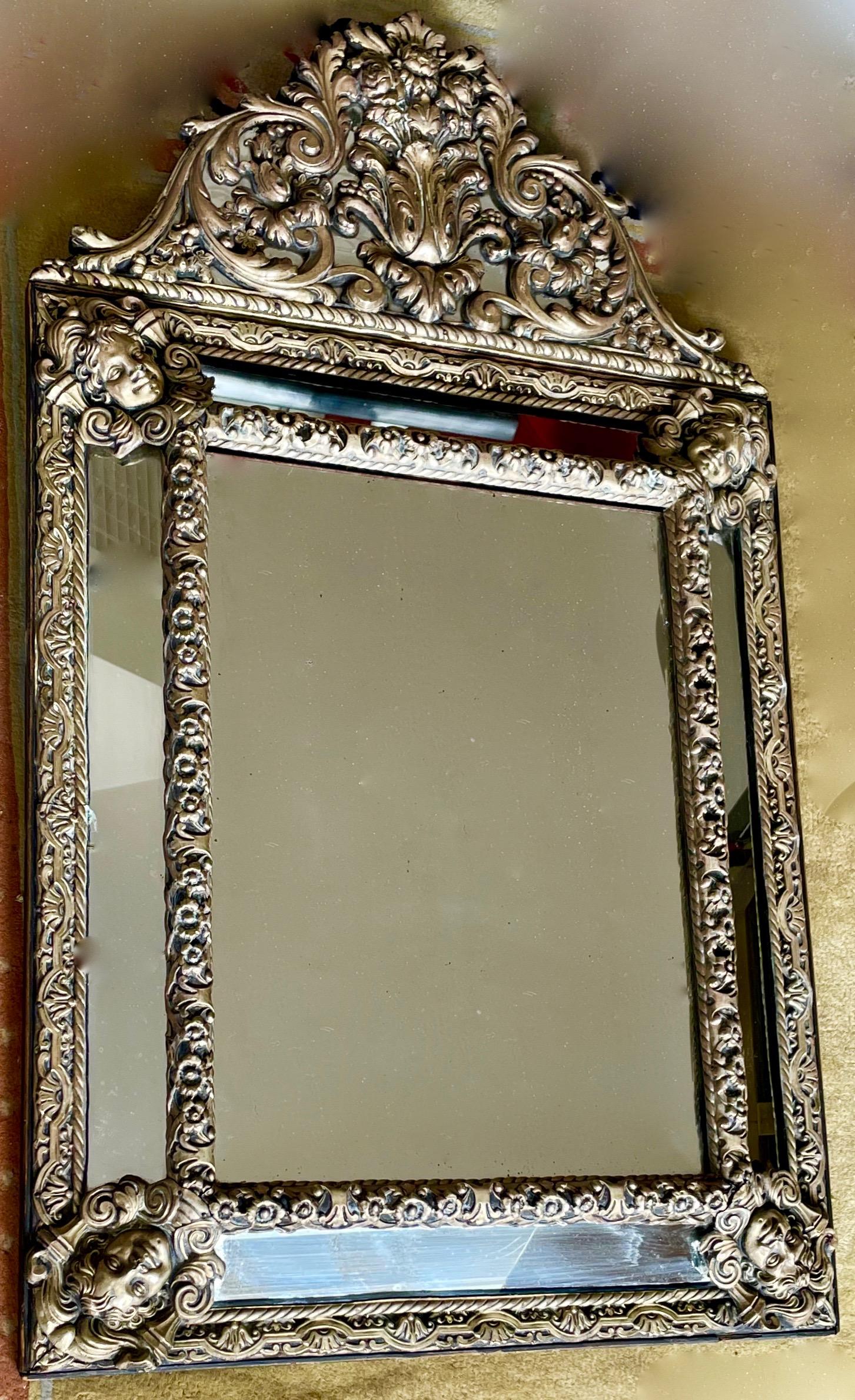 Large Repoussé Copper Pareclose Napoleon III Mirror, France, 1890 For Sale 4