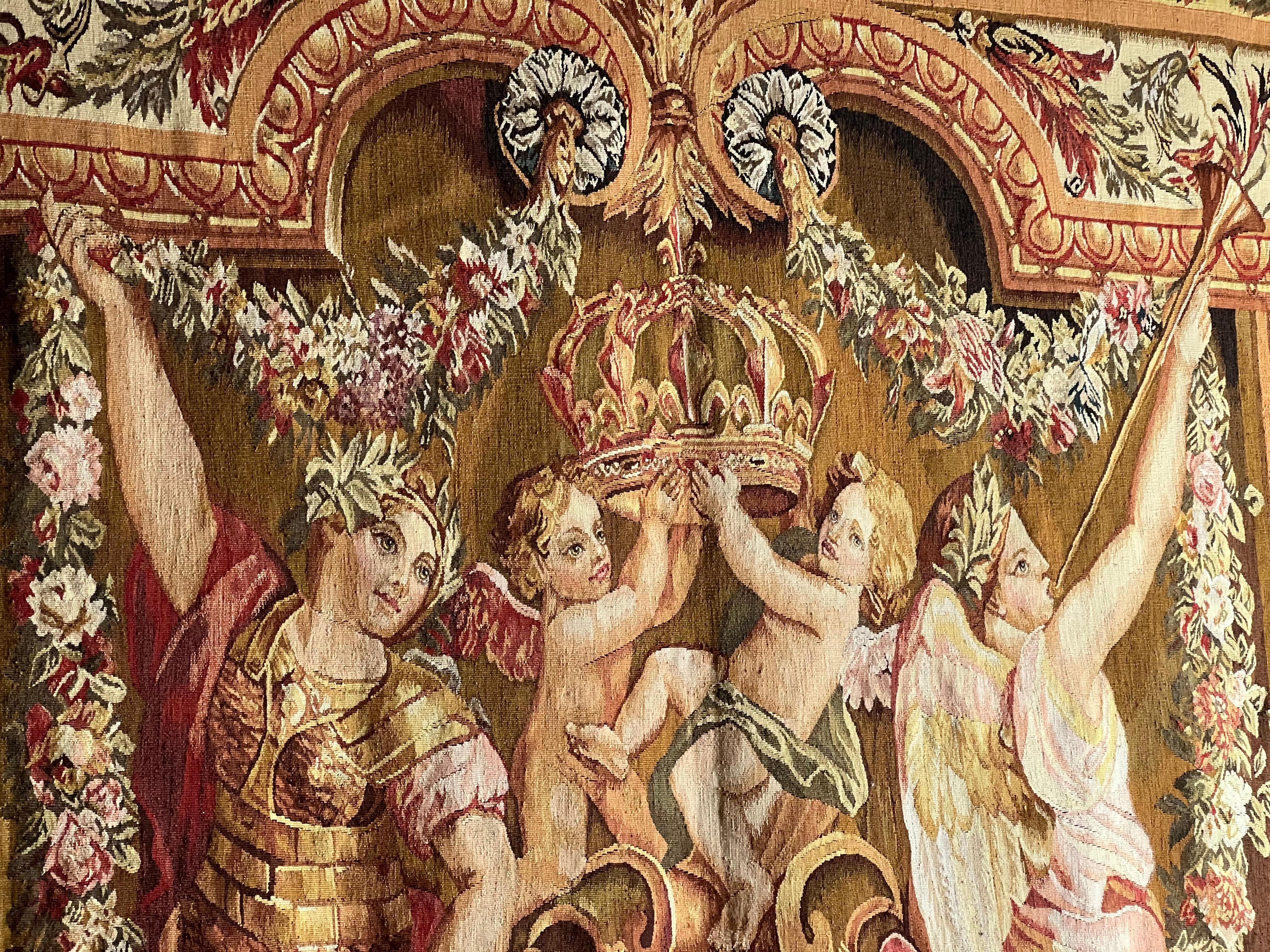 Feine Reproduktion des Aubusson-Wandteppichs aus der Zeit Ludwigs XIV. Portiere des Renommees