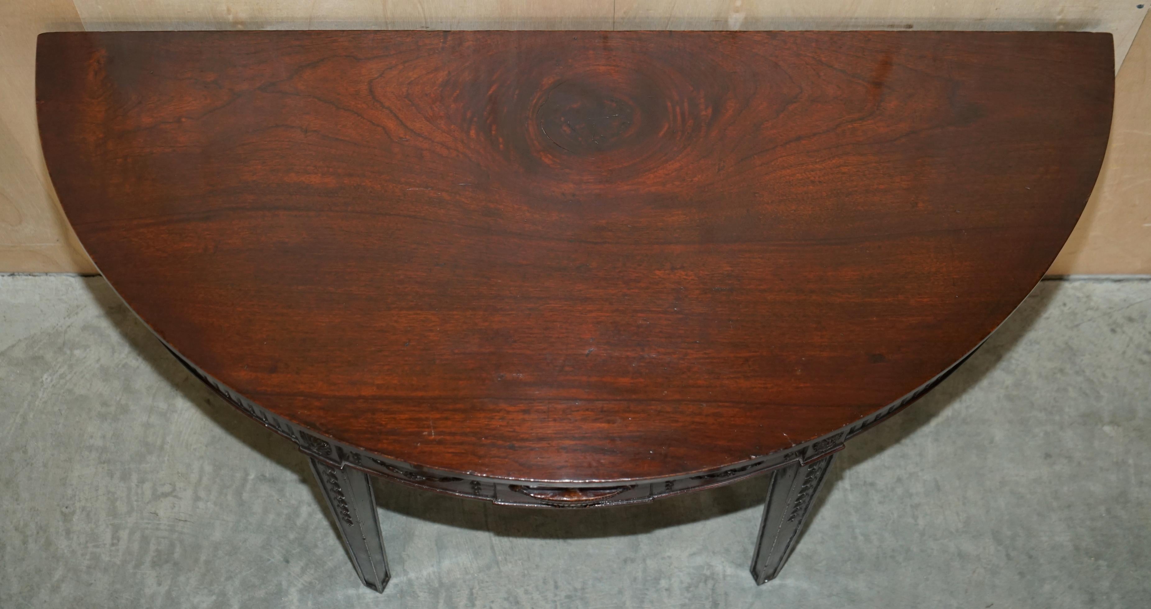 FiNE RESTORED 18TH CENTURY BURL HARDWOOD CARVED ADAMS DEMI LINE CONSOLE TABLE For Sale 5