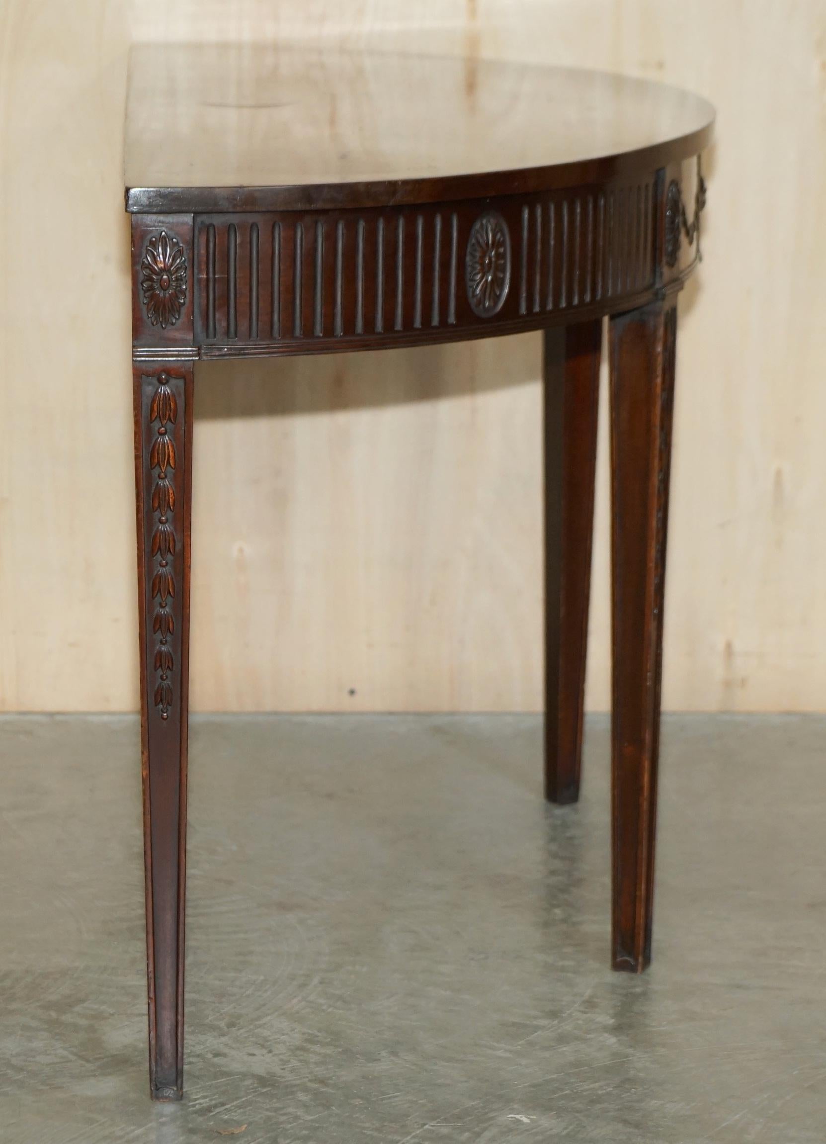 FiNE RESTORED 18TH CENTURY BURL HARDWOOD CARVED ADAMS DEMI LINE CONSOLE TABLE For Sale 9