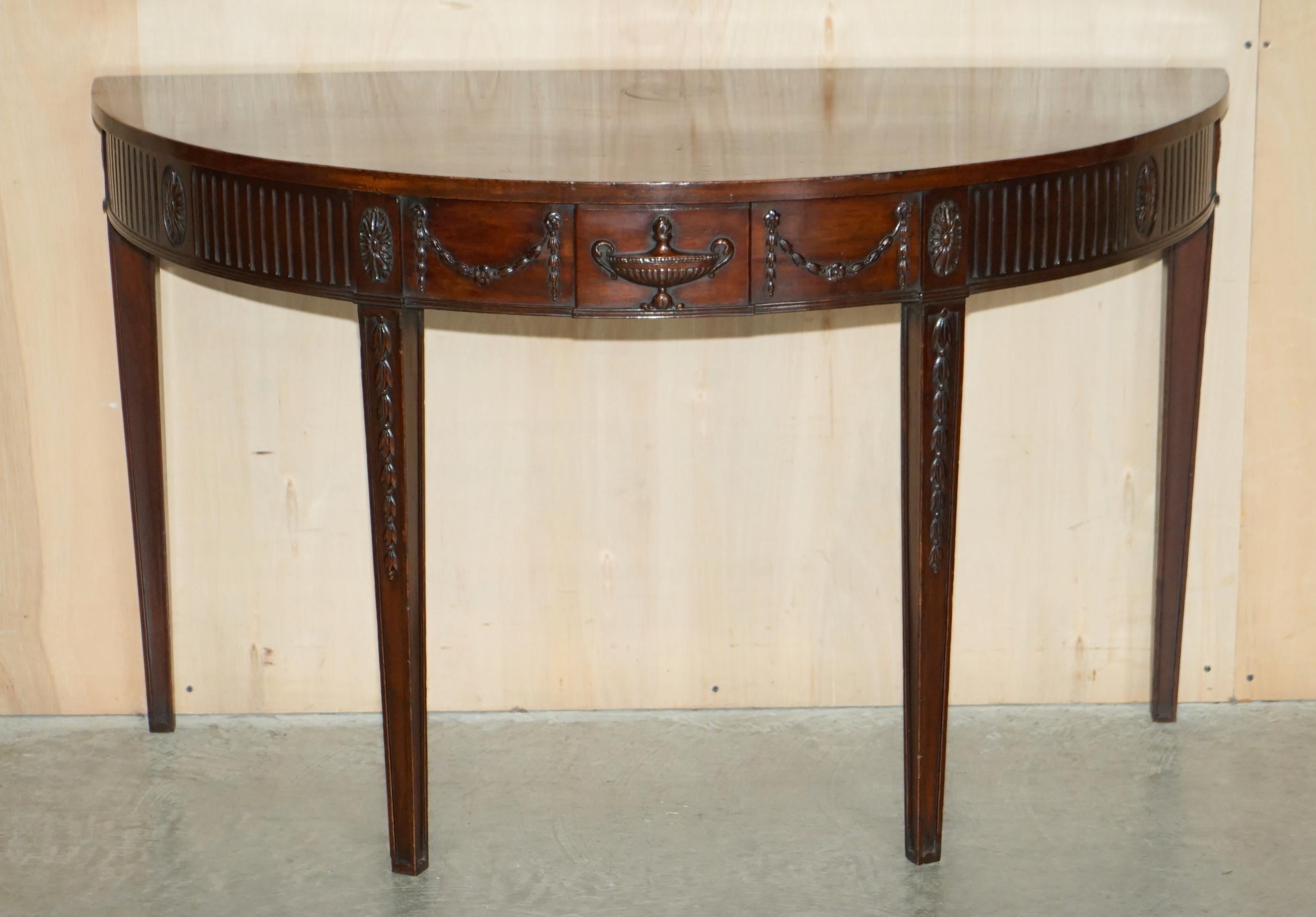 Adam Style FiNE RESTORED 18TH CENTURY BURL HARDWOOD CARVED ADAMS DEMI LINE CONSOLE TABLE For Sale
