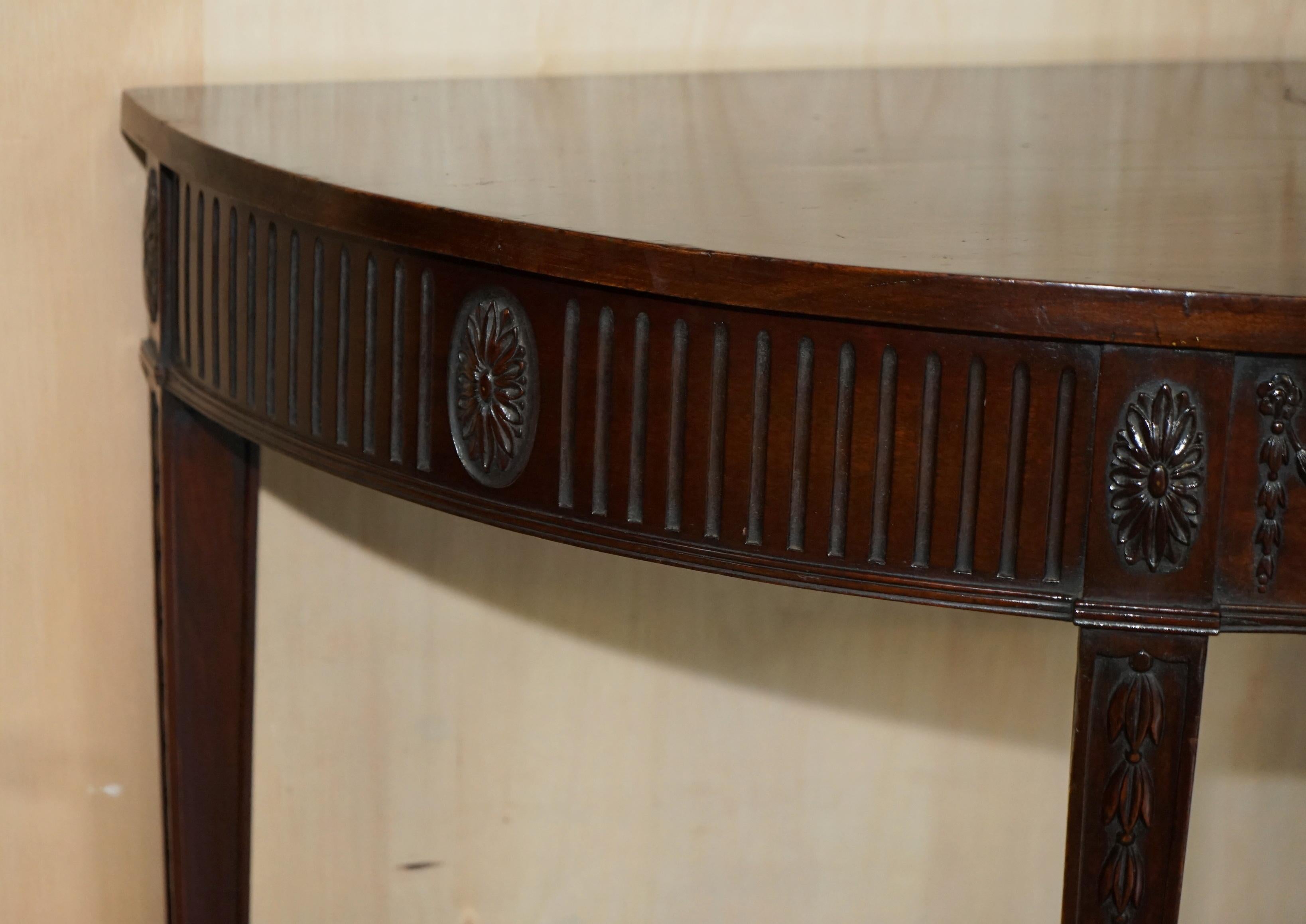 Belgian FiNE RESTORED 18TH CENTURY BURL HARDWOOD CARVED ADAMS DEMI LINE CONSOLE TABLE For Sale