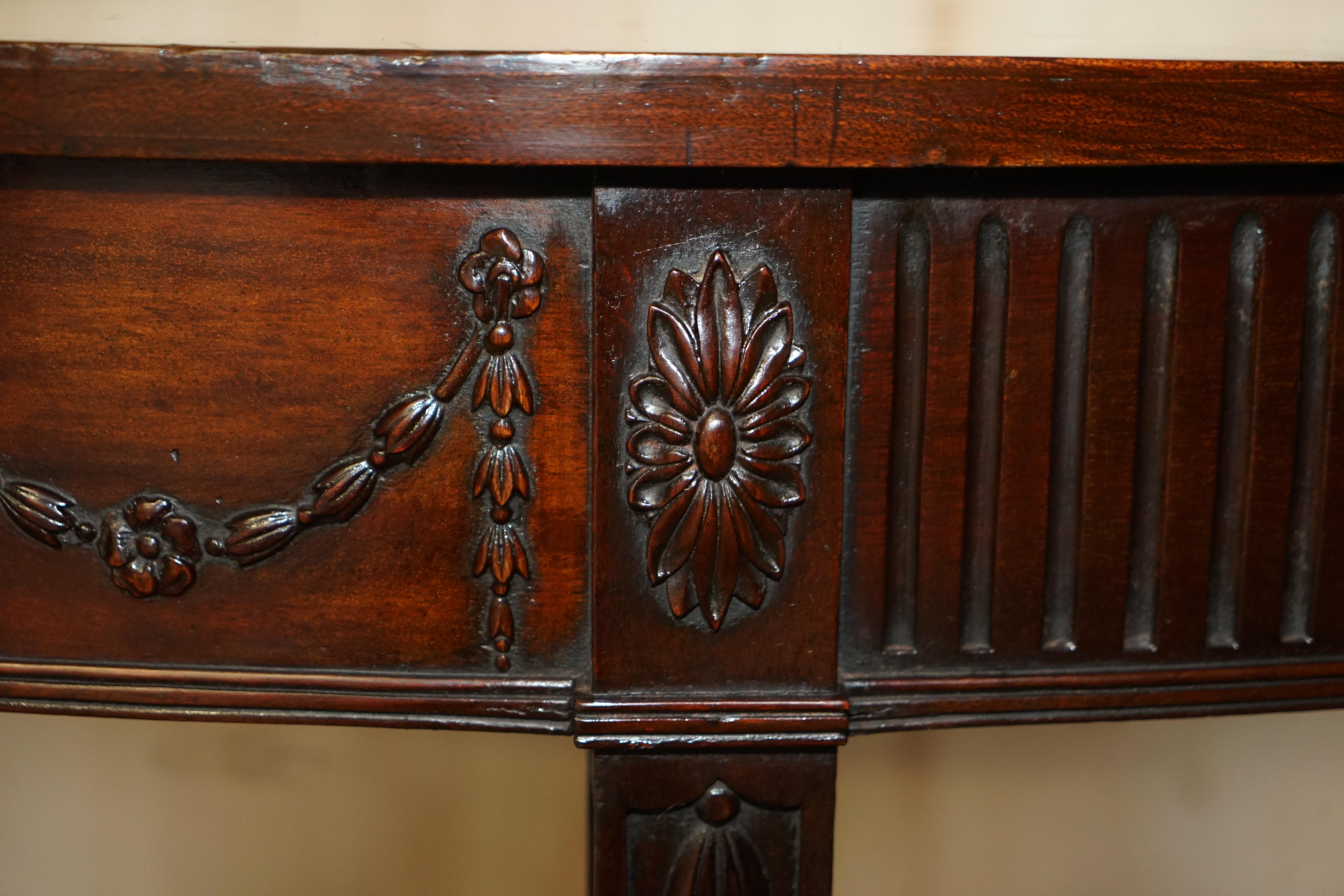 Hardwood FiNE RESTORED 18TH CENTURY BURL HARDWOOD CARVED ADAMS DEMI LINE CONSOLE TABLE For Sale