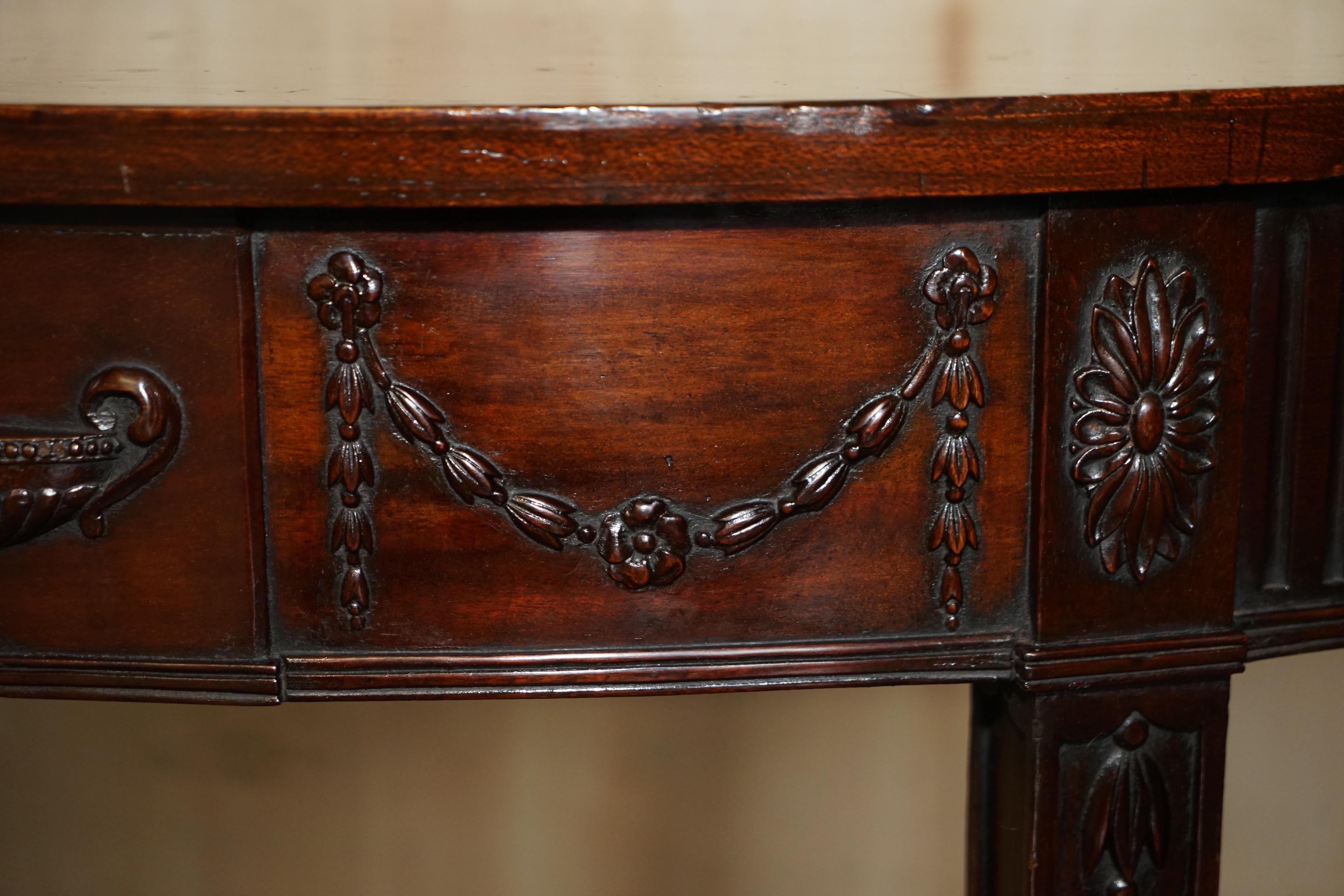 FiNE RESTORED 18TH CENTURY BURL HARDWOOD CARVED ADAMS DEMI LINE CONSOLE TABLE For Sale 1