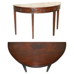 Antique FiNE RESTORED 18TH CENTURY BURL HARDWOOD CARVED ADAMS DEMI LINE CONSOLE TABLE
