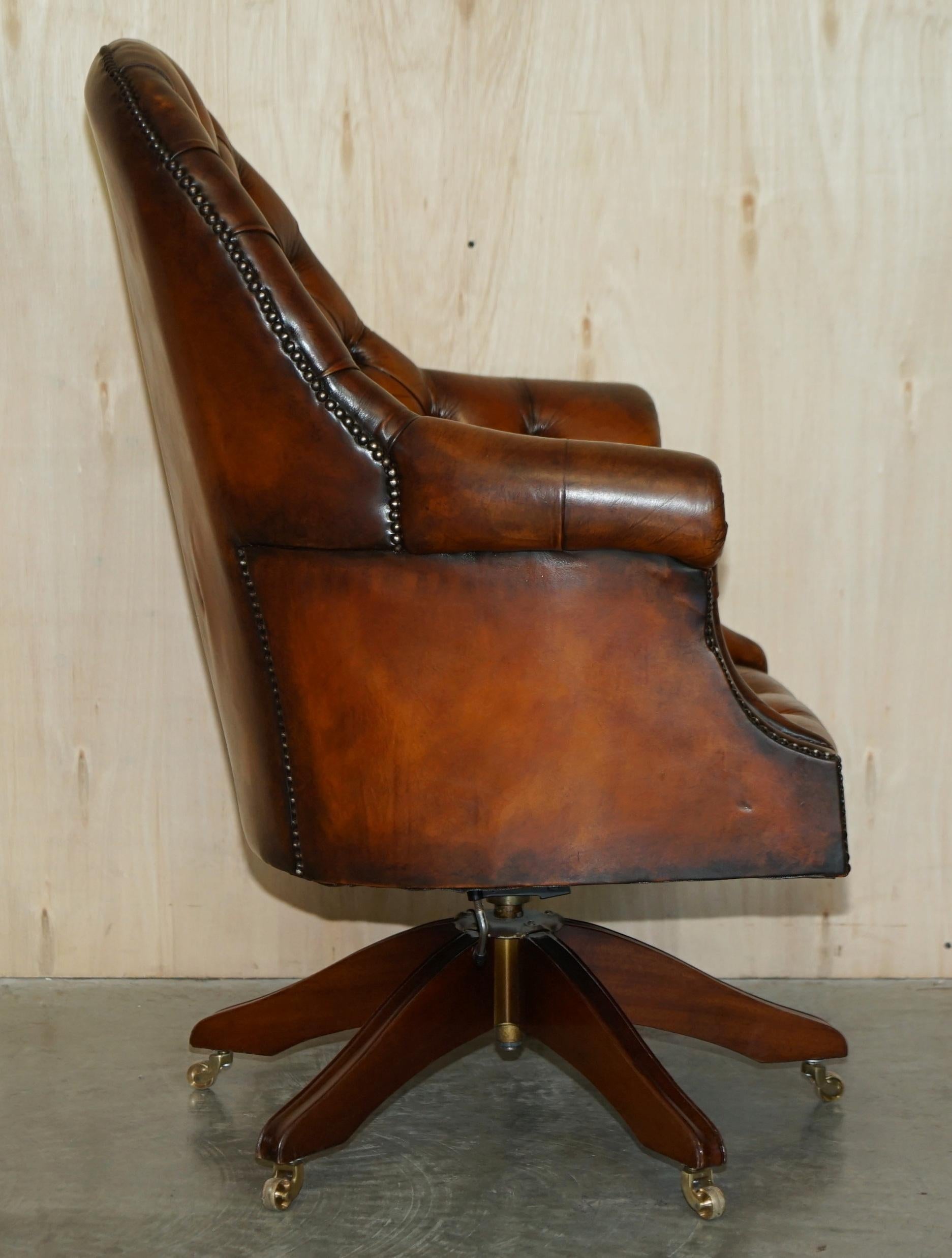 Fine Restored Directors Hand Dyed Brown Leather Chesterfield Captains Armchair 2