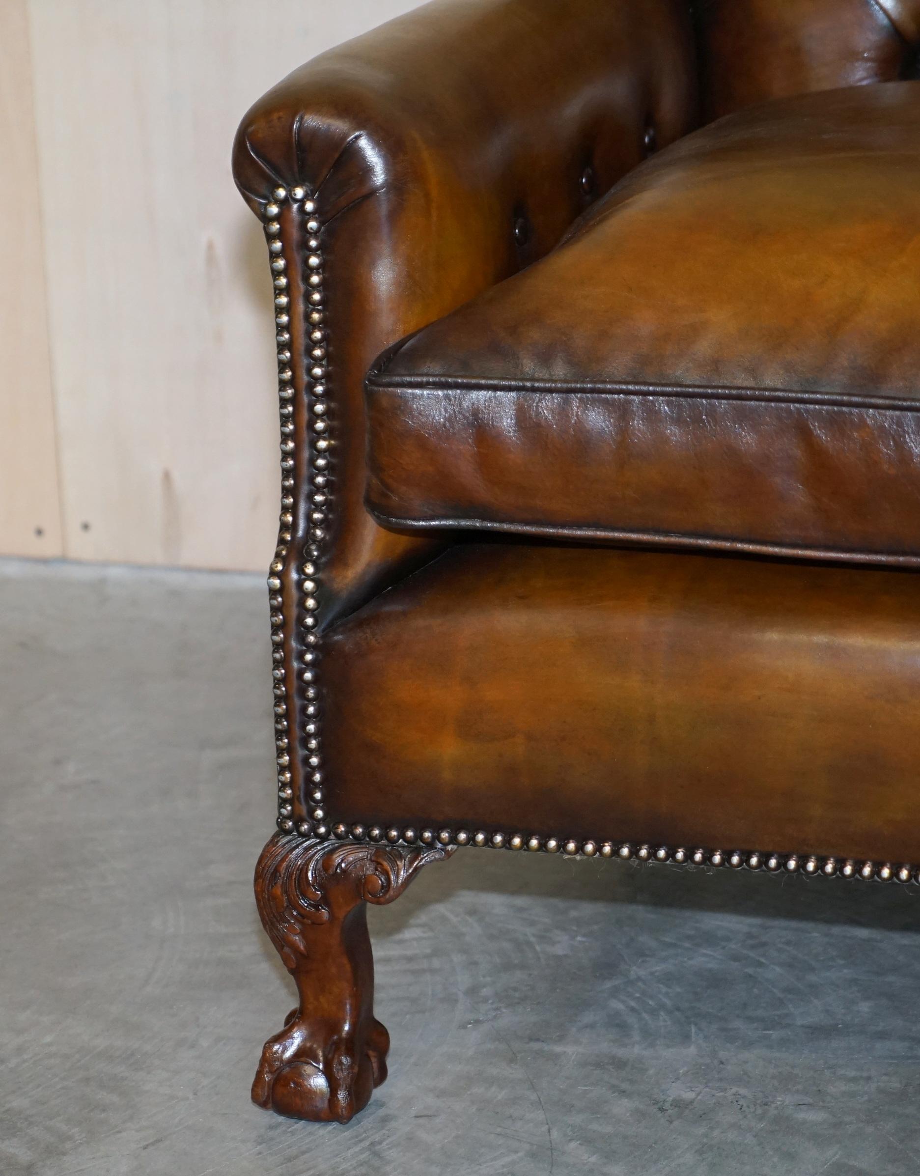 Fine Restored Howard & Sons Chesterfield Brown Leather Claw & Ball Feet Armchair 4
