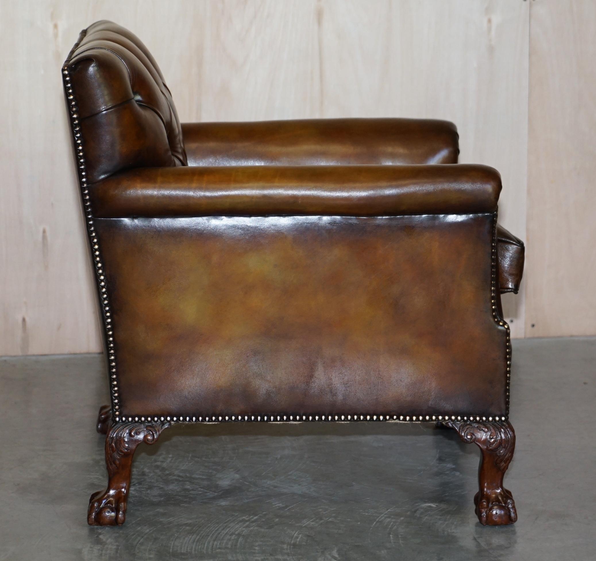 Fine Restored Howard & Sons Chesterfield Brown Leather Claw & Ball Feet Armchair 6