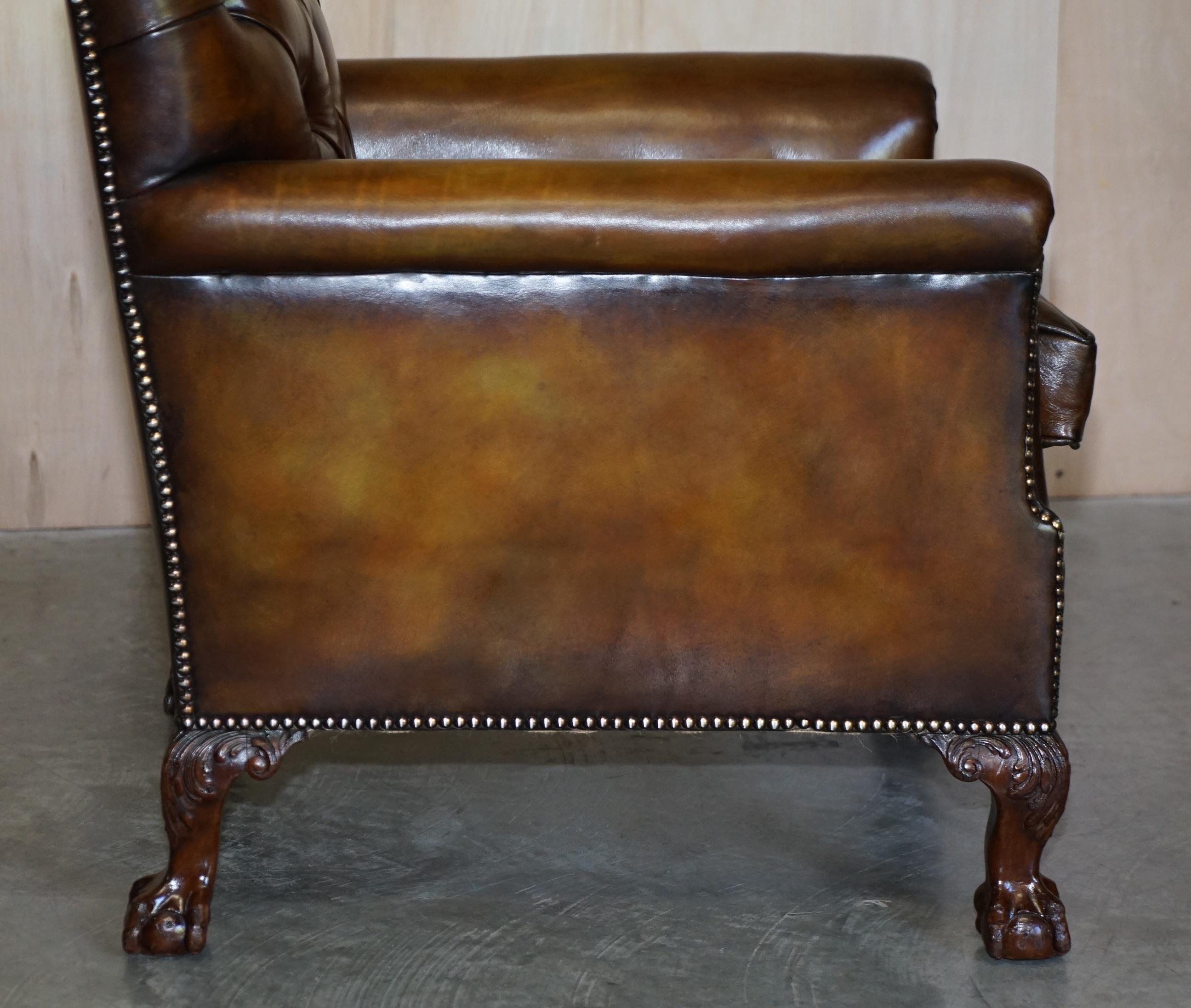 Fine Restored Howard & Sons Chesterfield Brown Leather Claw & Ball Feet Armchair 7