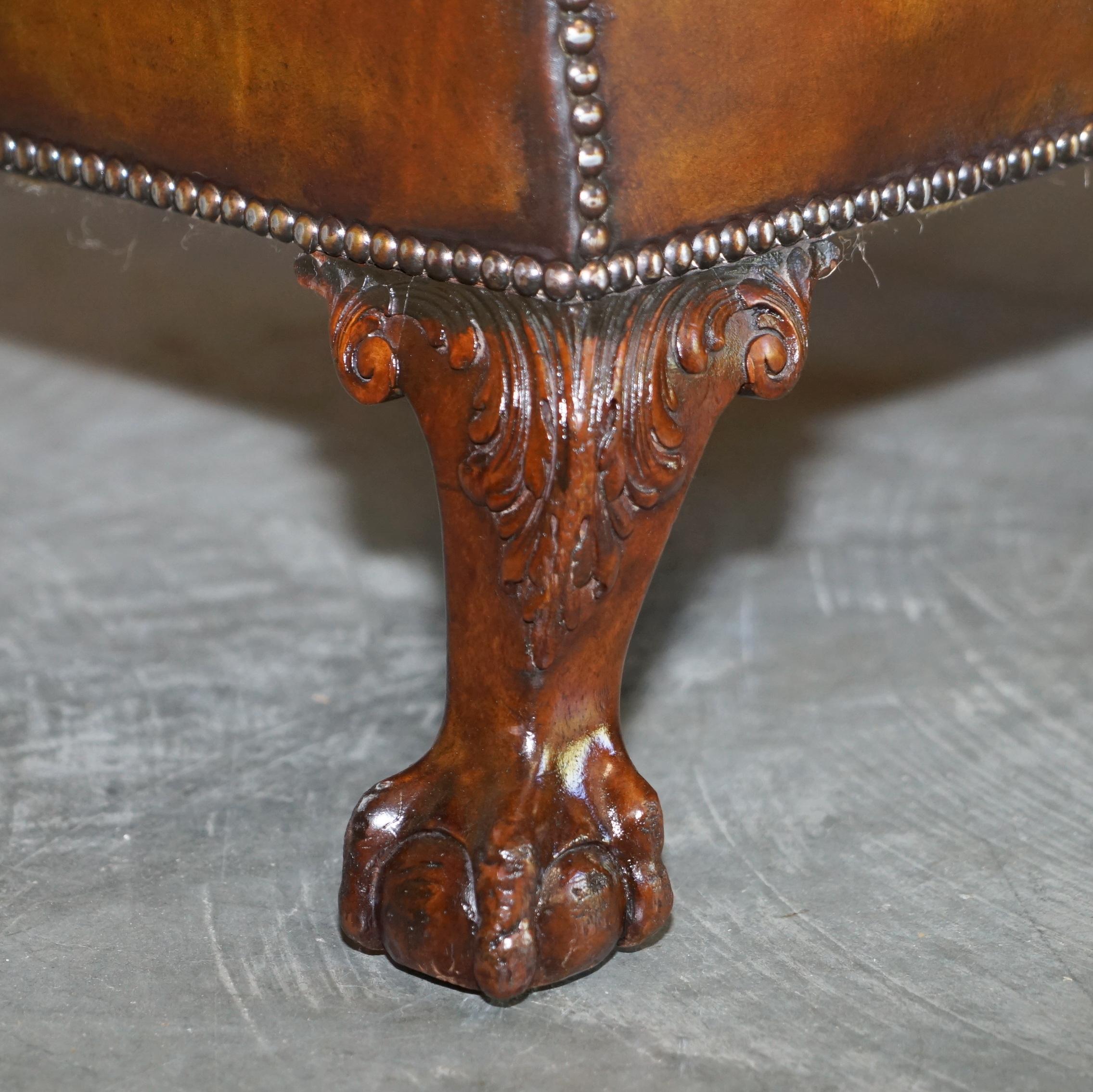 Fine Restored Howard & Sons Chesterfield Brown Leather Claw & Ball Feet Armchair 9