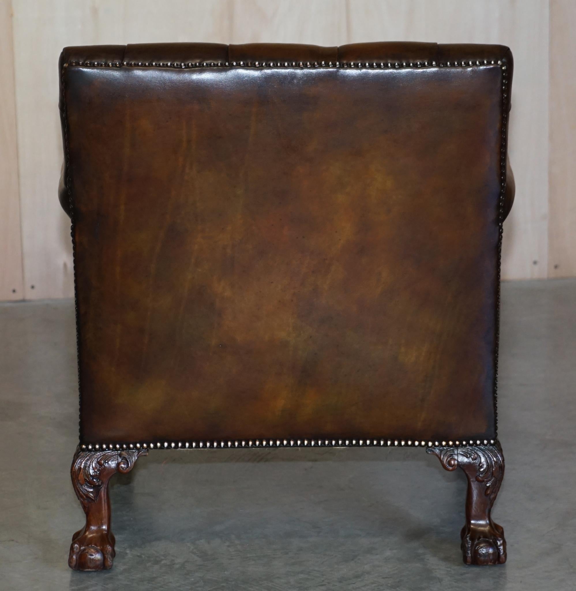 Fine Restored Howard & Sons Chesterfield Brown Leather Claw & Ball Feet Armchair 10
