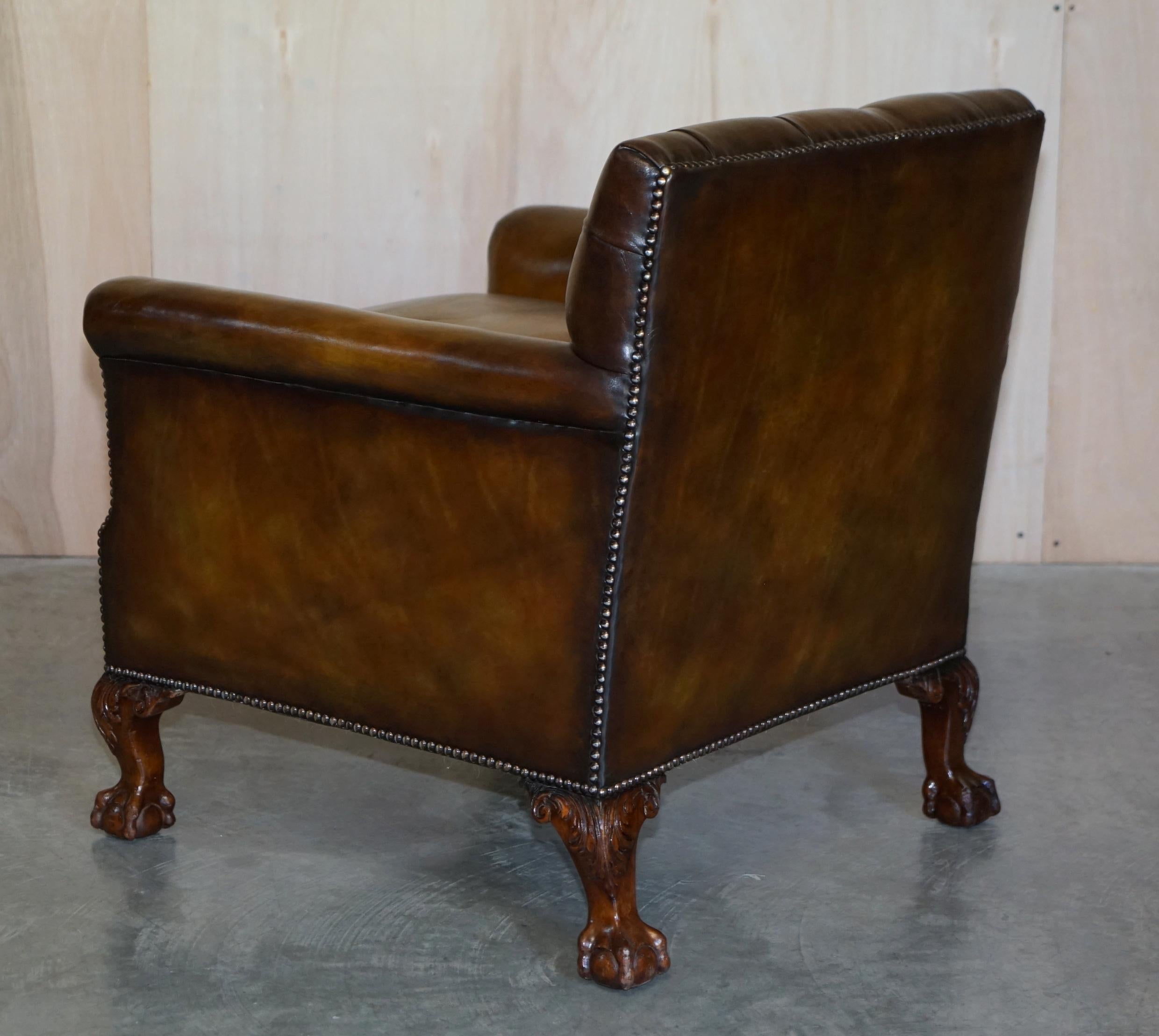 Fine Restored Howard & Sons Chesterfield Brown Leather Claw & Ball Feet Armchair 11