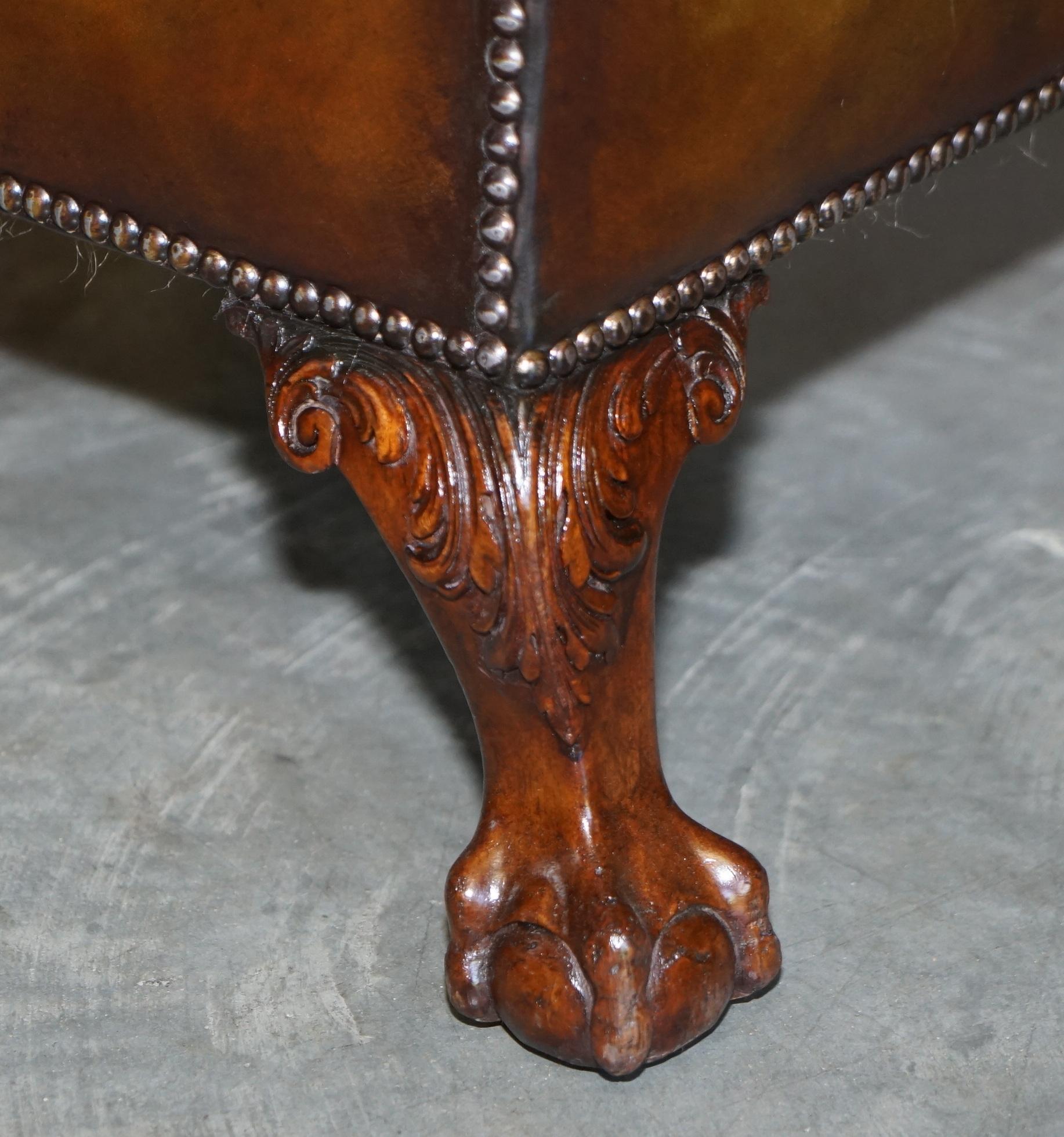 Fine Restored Howard & Sons Chesterfield Brown Leather Claw & Ball Feet Armchair 12
