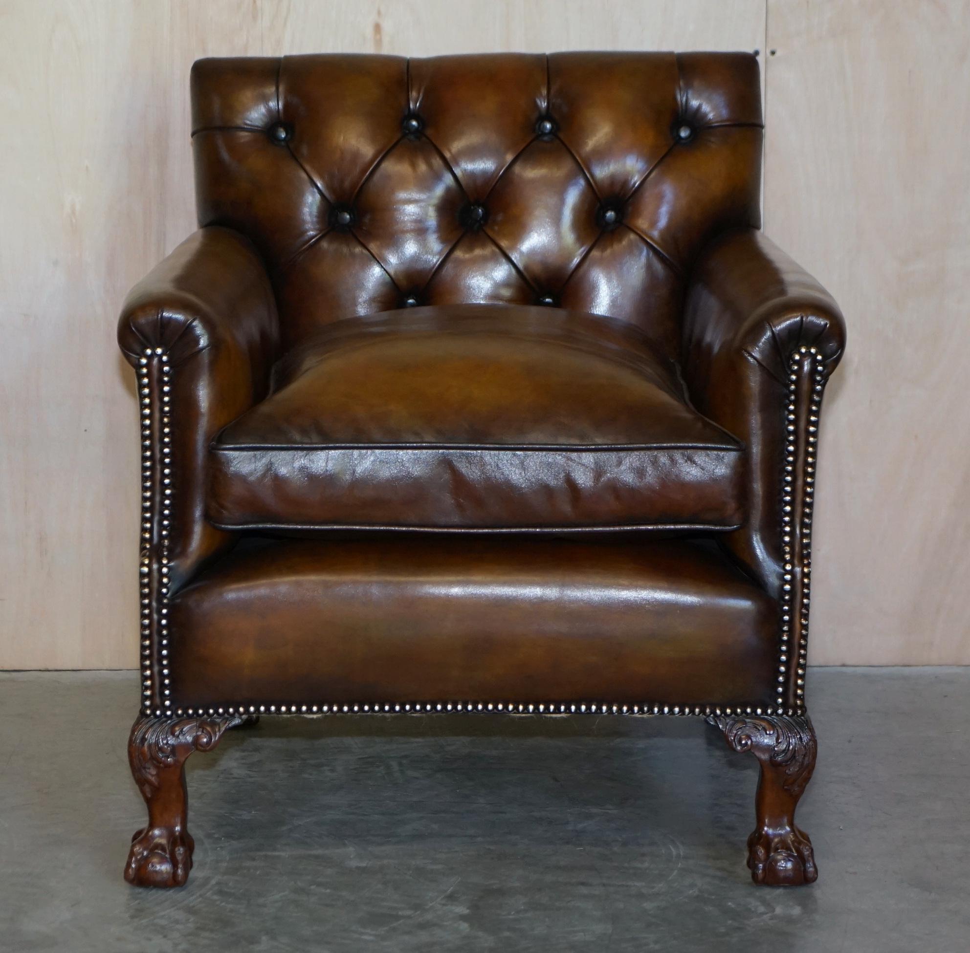 Victorian Fine Restored Howard & Sons Chesterfield Brown Leather Claw & Ball Feet Armchair