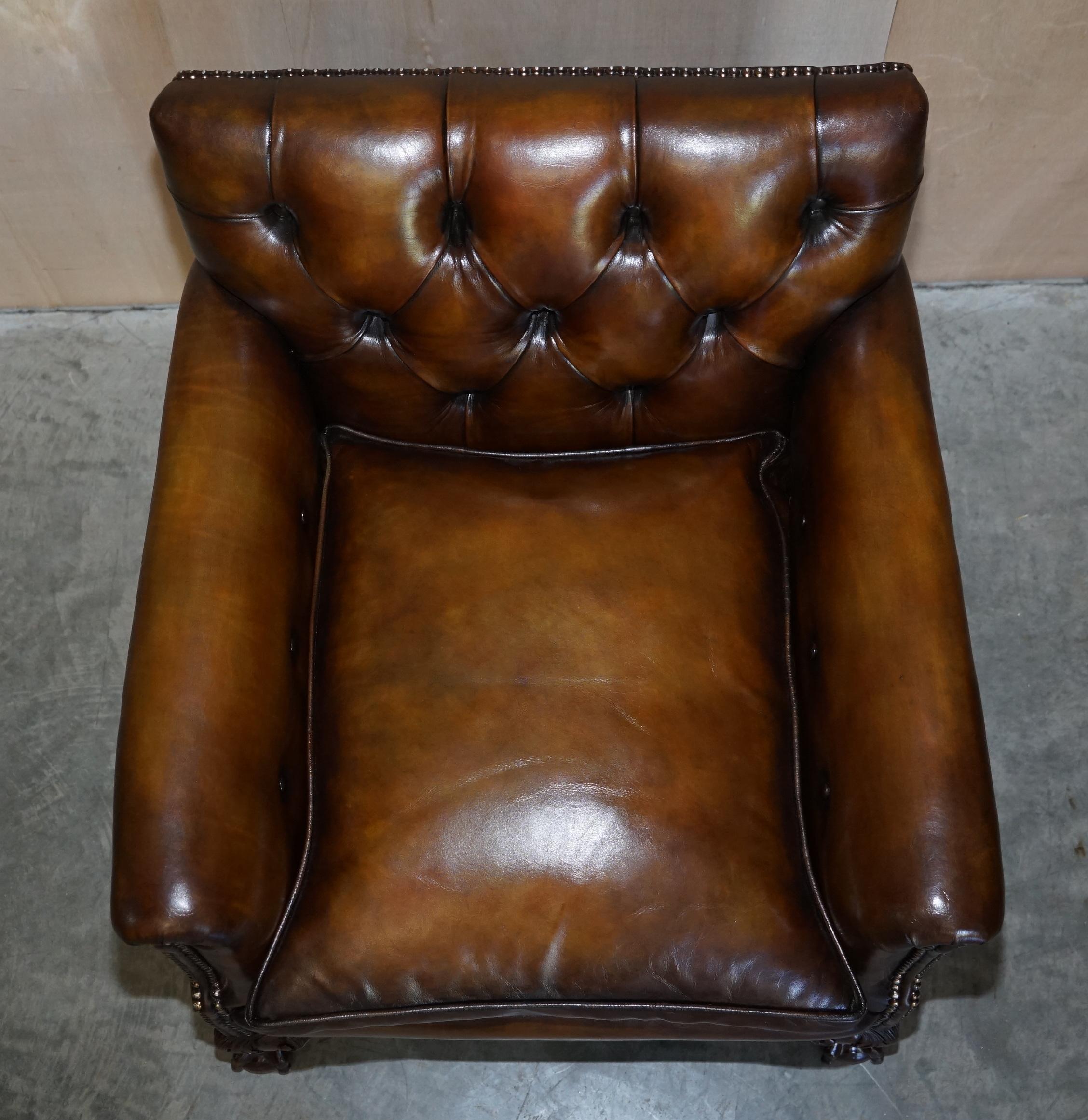 Hand-Crafted Fine Restored Howard & Sons Chesterfield Brown Leather Claw & Ball Feet Armchair