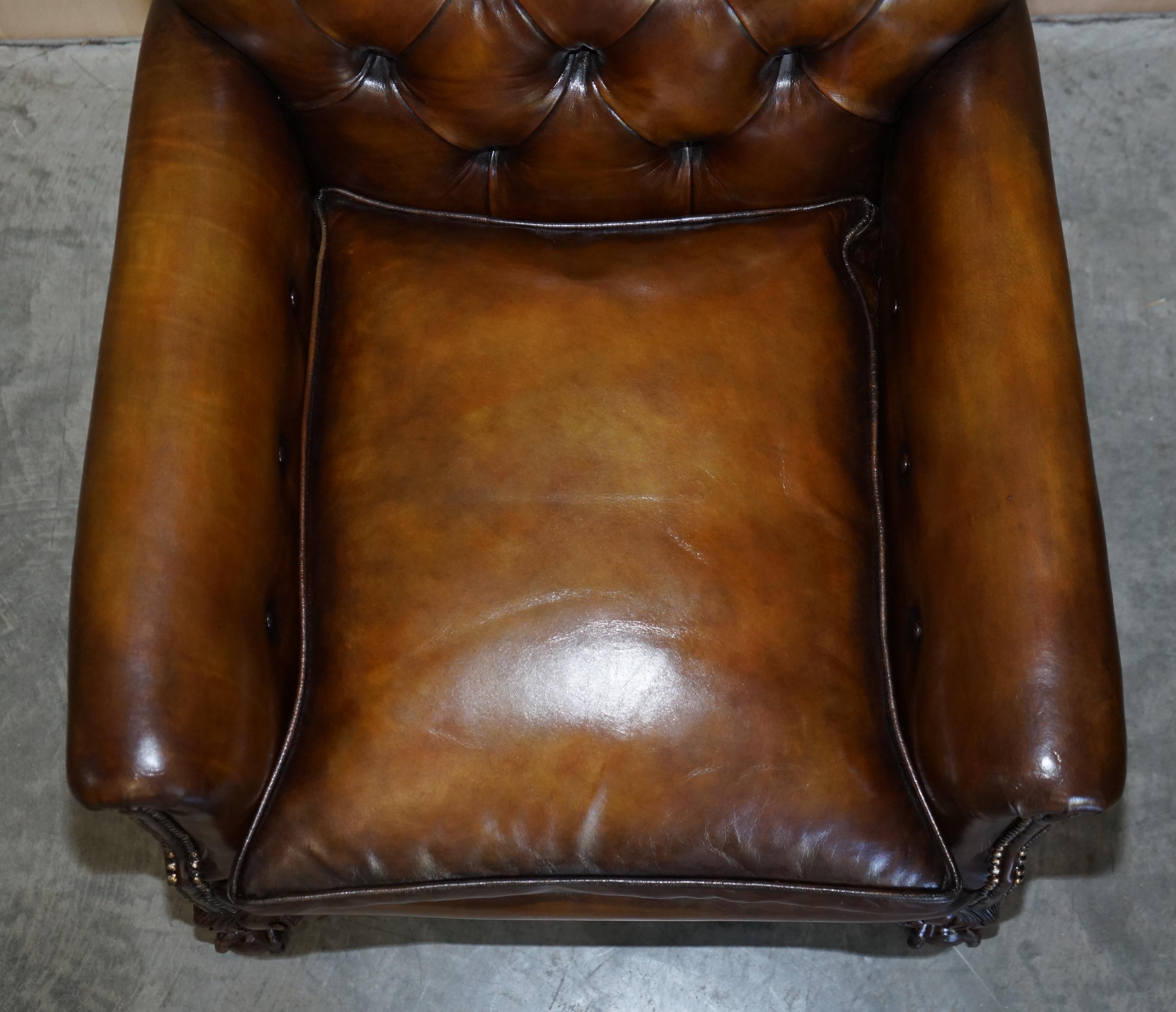 19th Century Fine Restored Howard & Sons Chesterfield Brown Leather Claw & Ball Feet Armchair