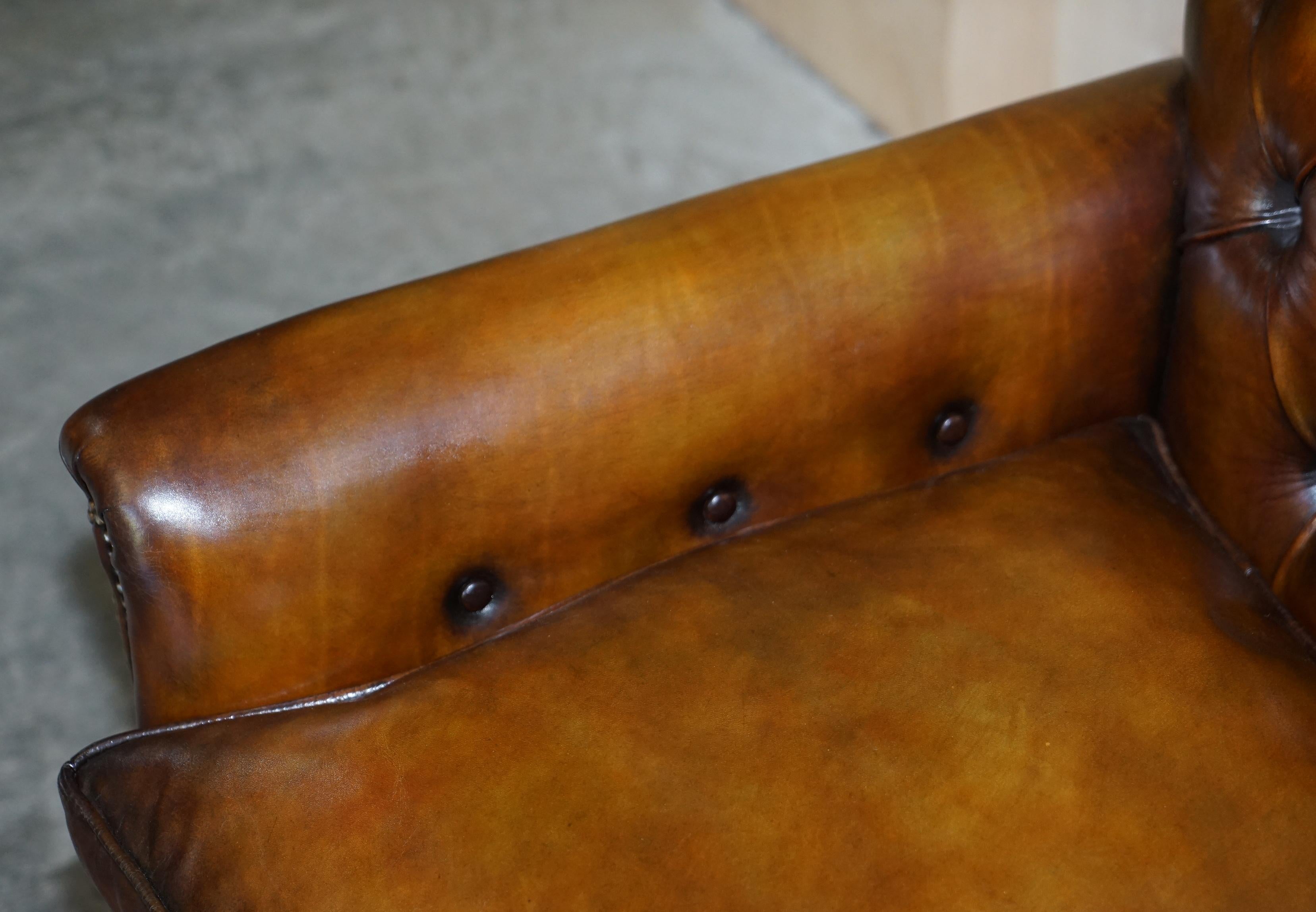 Fine Restored Howard & Sons Chesterfield Brown Leather Claw & Ball Feet Armchair 1