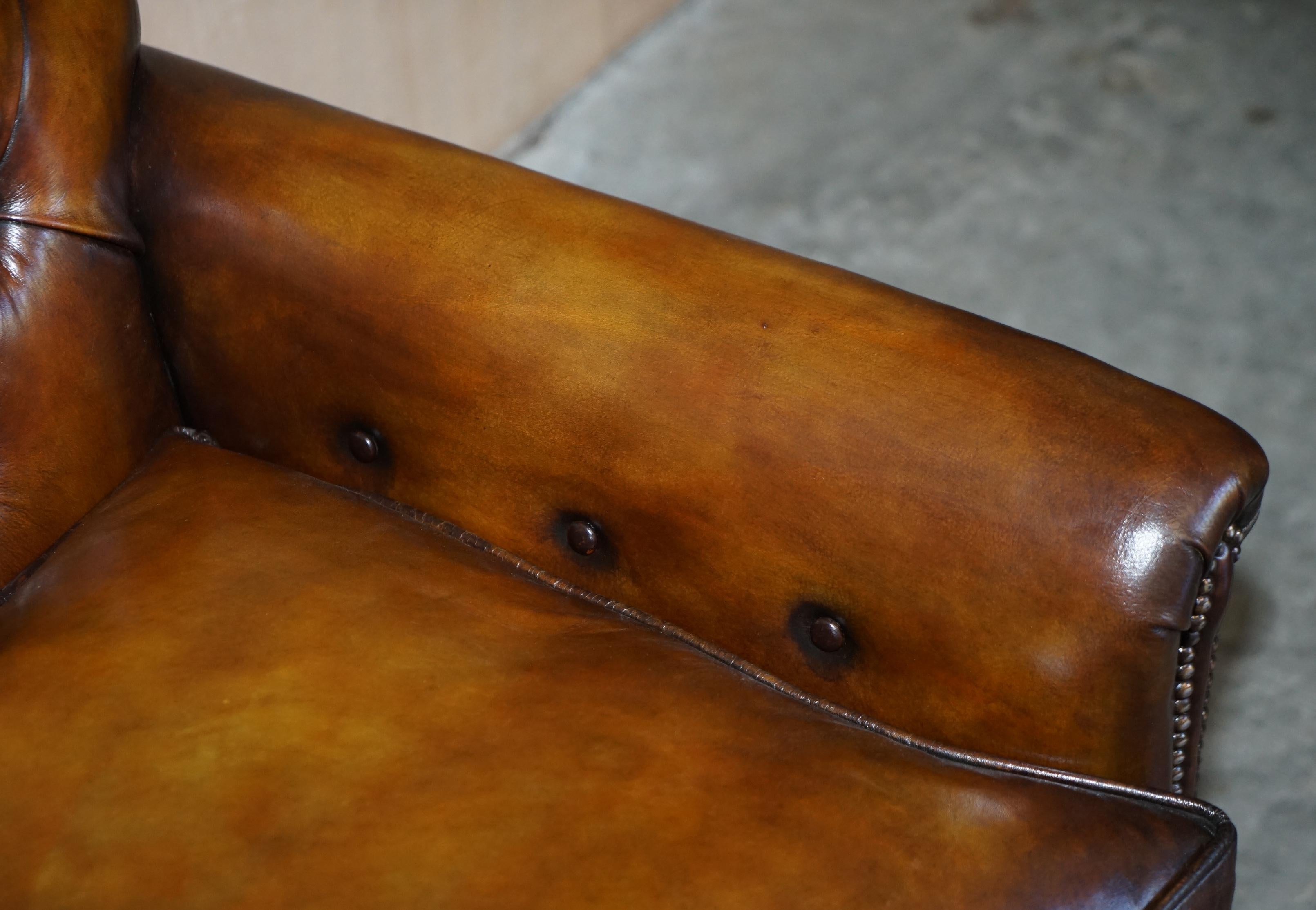 Fine Restored Howard & Sons Chesterfield Brown Leather Claw & Ball Feet Armchair 2