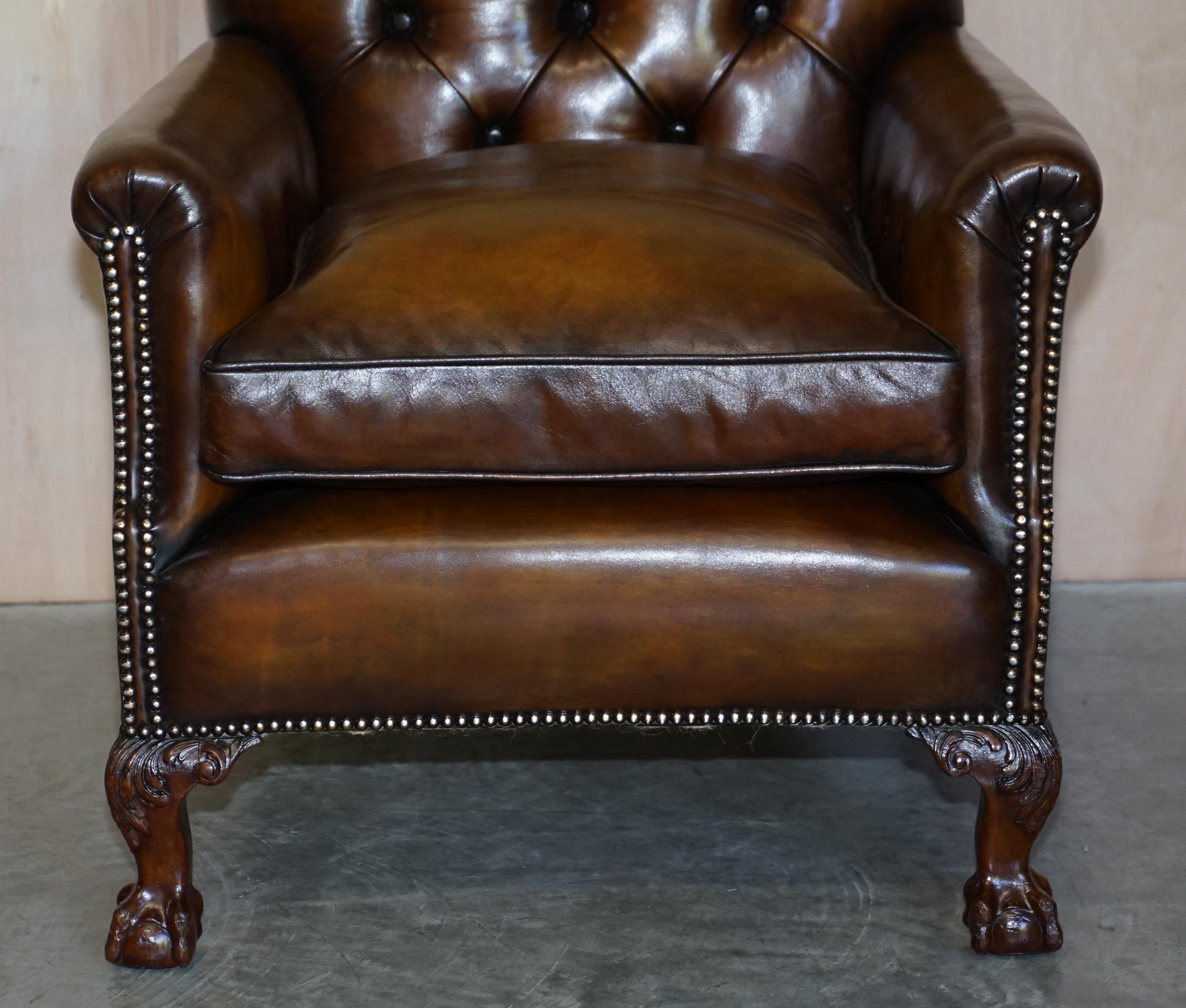 Fine Restored Howard & Sons Chesterfield Brown Leather Claw & Ball Feet Armchair 3