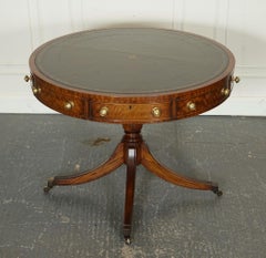 FINE RESTORED REGENCY DRUM TOP LIBRARY TABLE WiTH LOVELY AGED GREEN LEATHER TOP