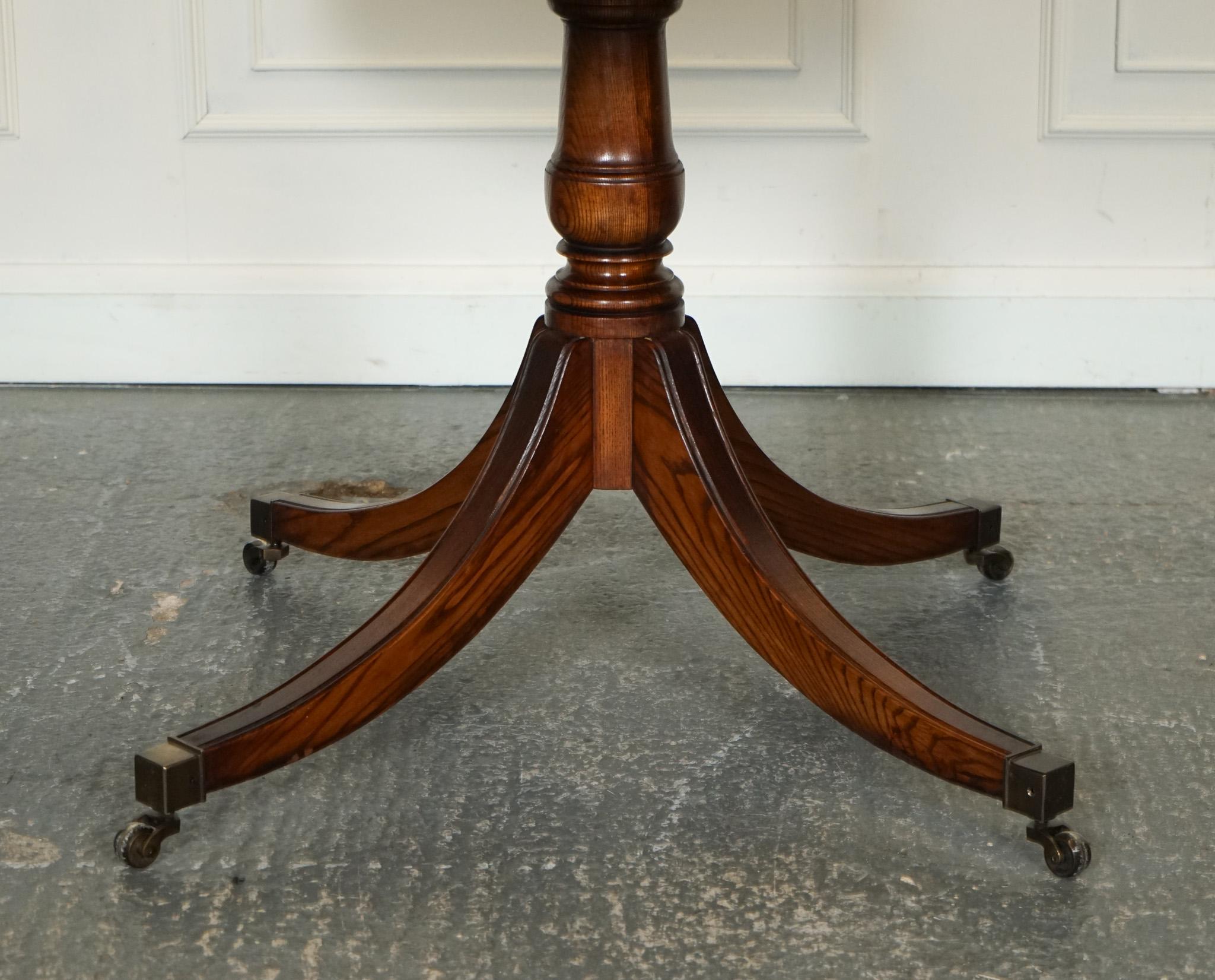 Leather FINE RESTORED REGENCY DRUM TOP LIBRARY TABLE WiTH LOVELY AGED GREEN LEATHER TOP For Sale