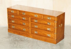 FINE RESTORED TRADITIONALLY FRENCH POLISHED BURR ELM MILITARY CAMPAIGN SiDEBOARD