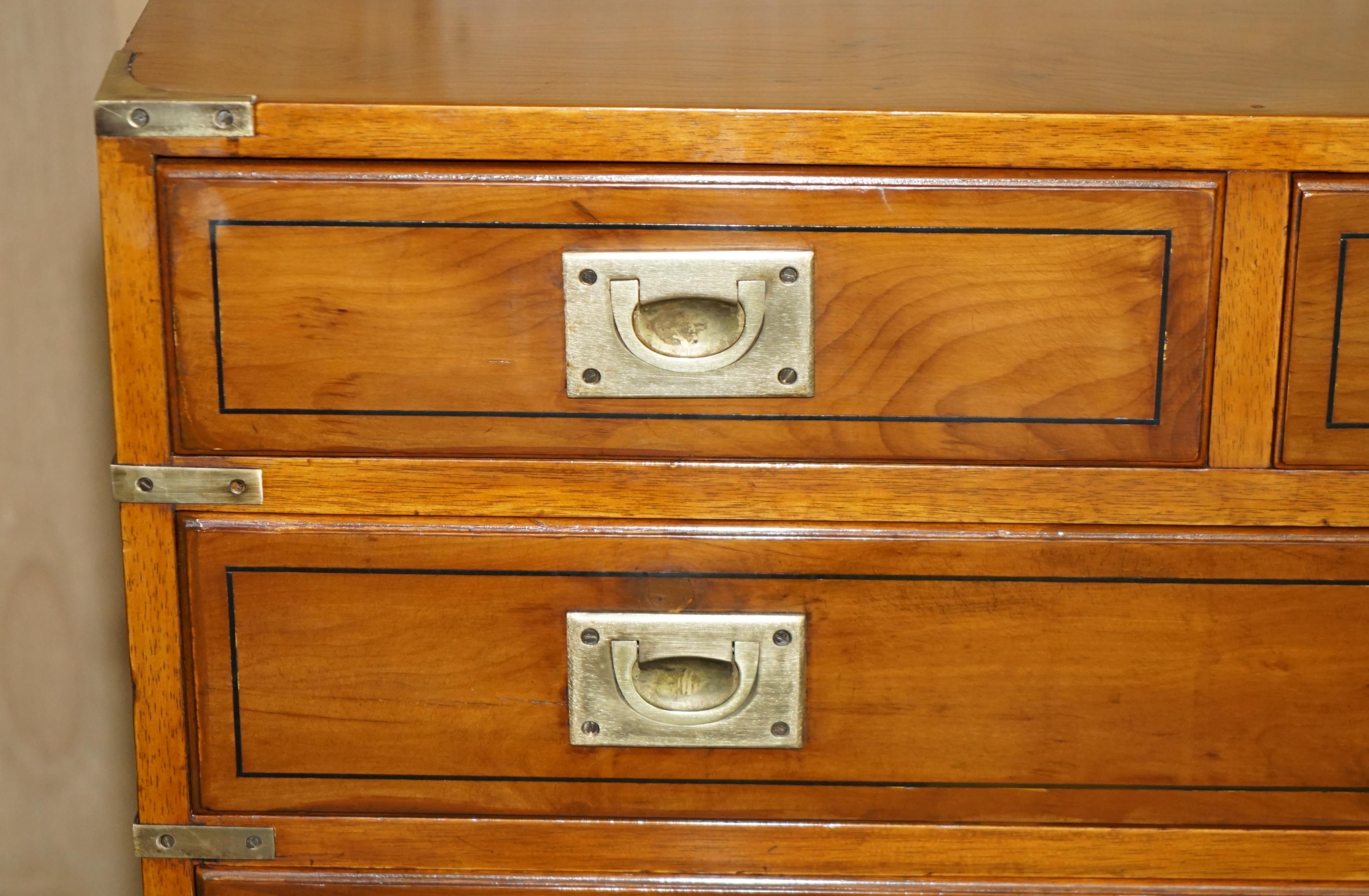 Hand-Crafted FINE RESTORED TRADITIONALLY FRENCH POLISHED BURR ELM MILITARY CAMPAIGN SiDEBOARD For Sale