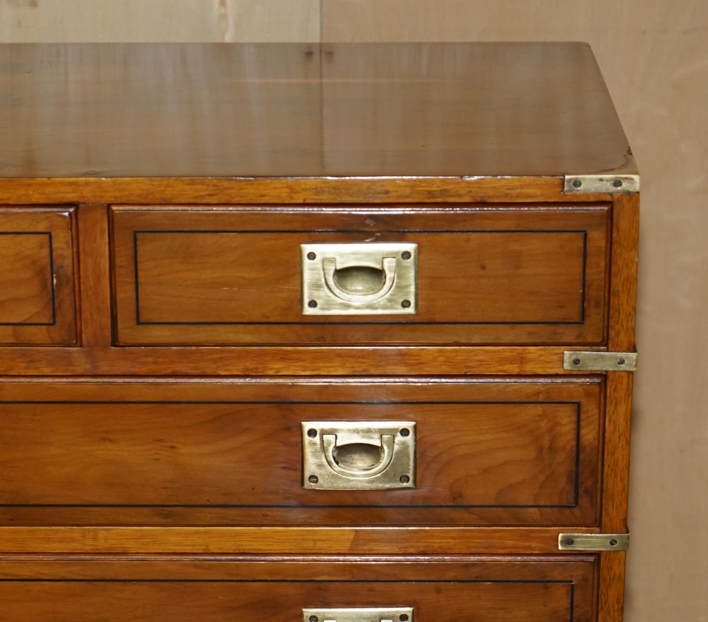 20th Century FINE RESTORED TRADITIONALLY FRENCH POLISHED BURR ELM MILITARY CAMPAIGN SiDEBOARD For Sale