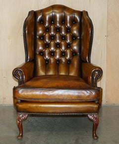 FiNE RESTORED WILLIAM MORRIS CHESTERFIELD TUFTED WINGBACK BROWN LEATHER ARMCHAIR