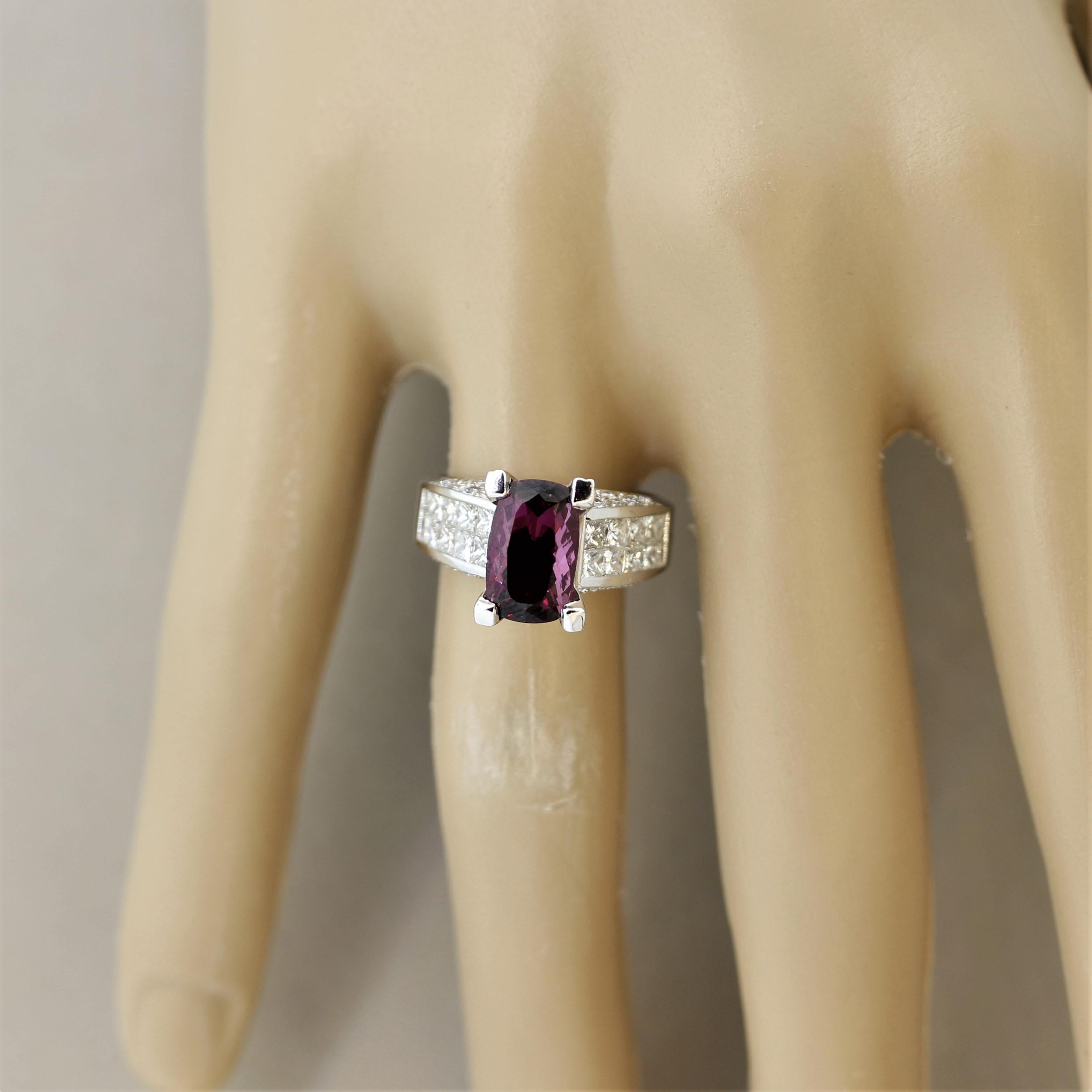 Fine Rhodolite Garnet Diamond Gold Ring For Sale 3