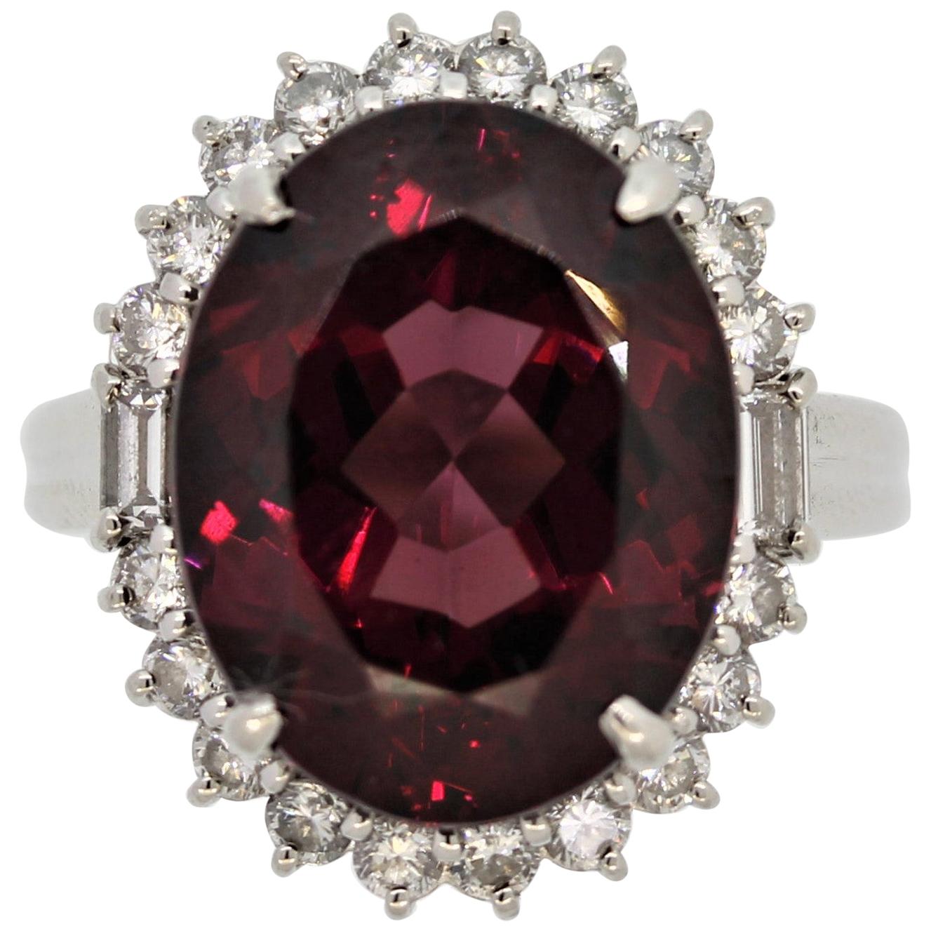 Fine Rhodolite Garnet Diamond Platinum Ring