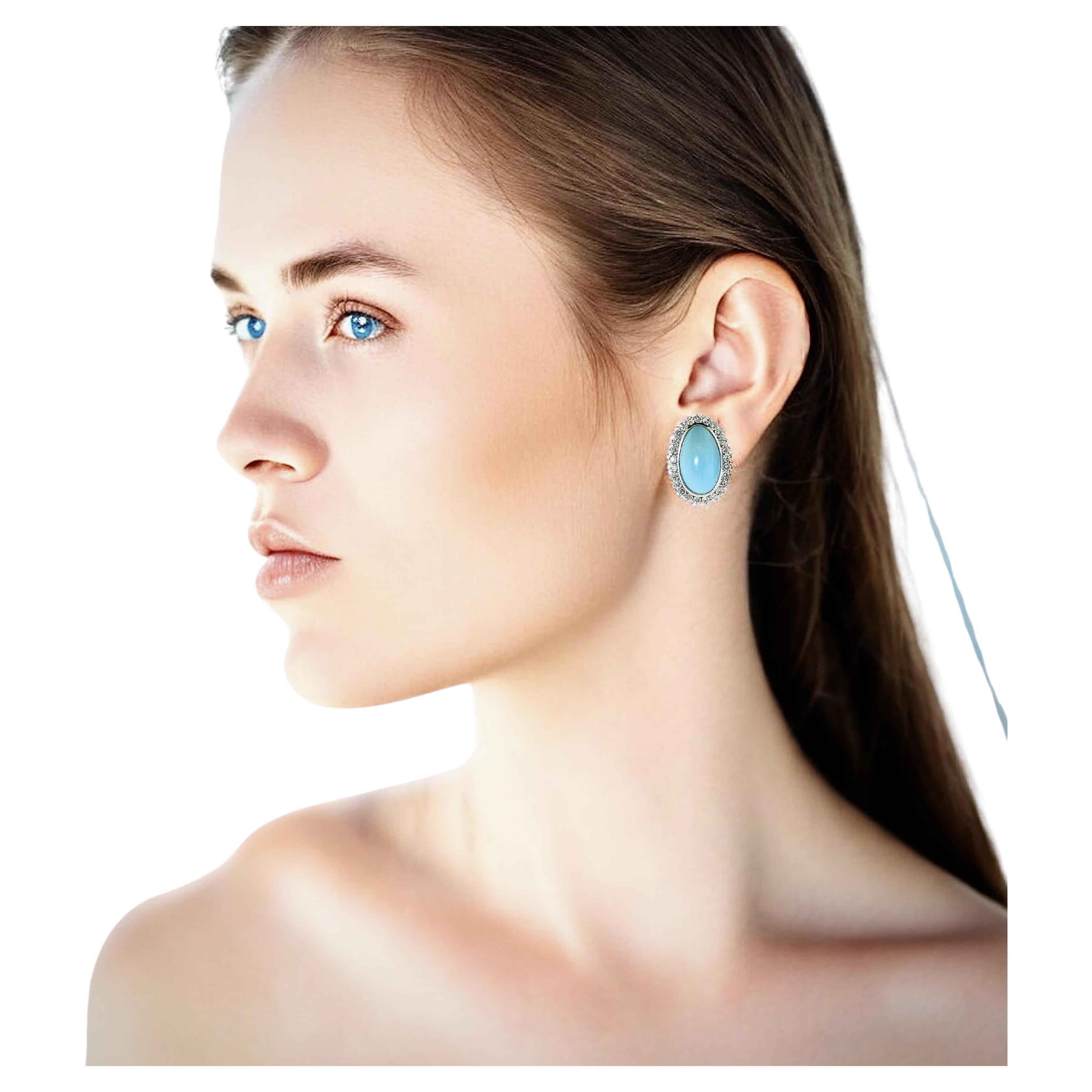 Fine Robin
s Egg Blue Turquoise
Diamond, 18K White Gold Earrings, c. 1990