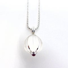 Leyser 18k White Gold Rock Crystal, Ruby & Diamonds Pendant