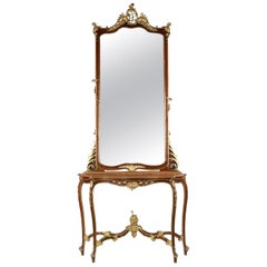 Antique Fine Rococo Carved and Gilded Walnut Pier Mirror and Console Table, 19th Century
