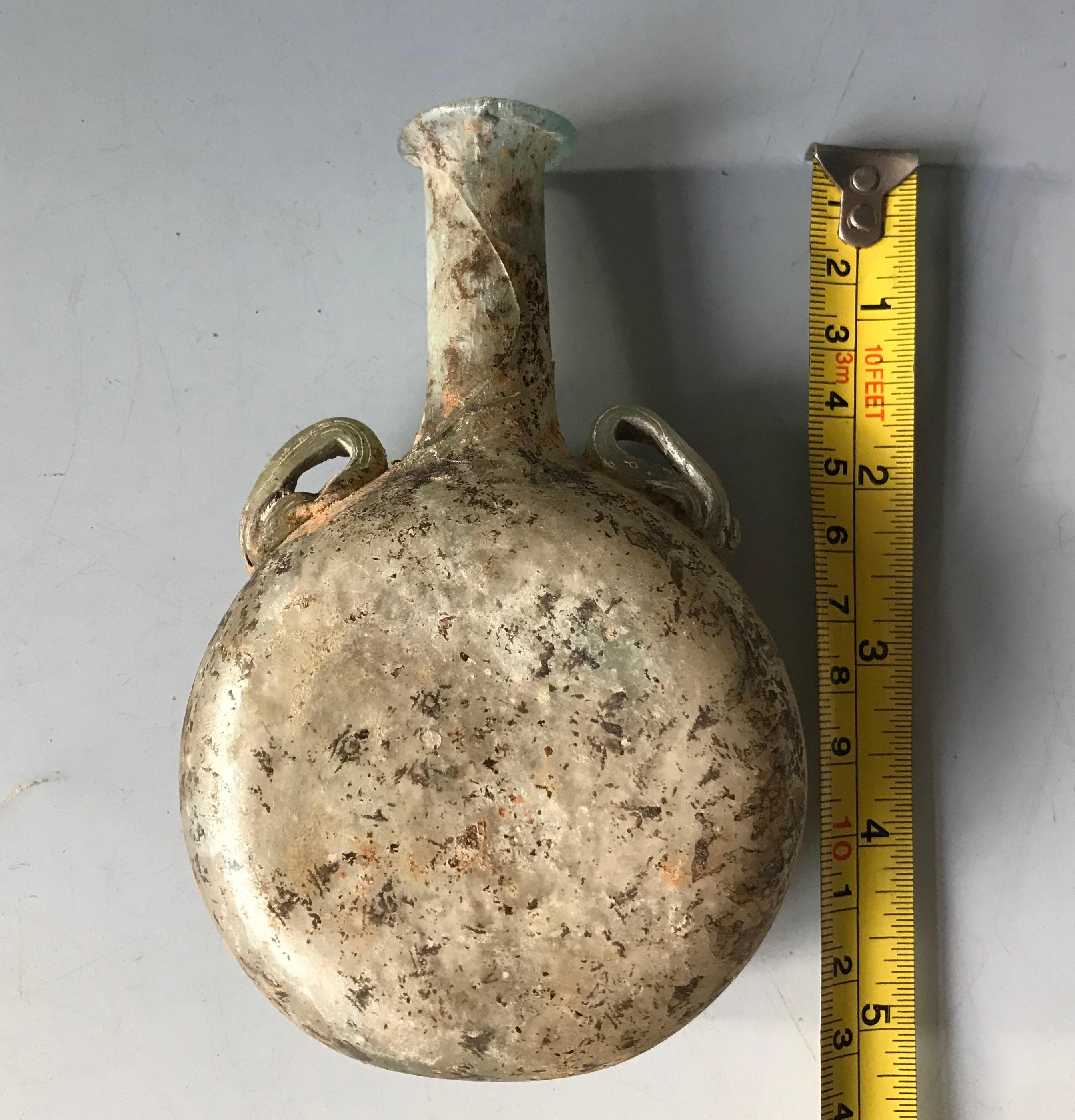 Roman iridescent glass flask antiquities ancient world antiques In Distressed Condition In London, GB