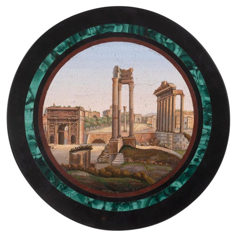Fine Roman Micromosaic Plaque Temple Vespasian & Titus Possibly Vatican Workshop For Sale