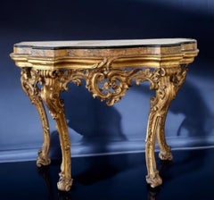 Fine Roman Mid-18th Century Giltwood Rococo Console Table with Marble top