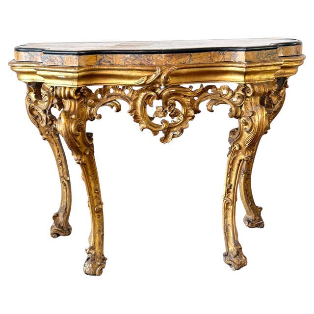 Exceptional 18th Century Rococo Giltwood Marble Top Console Table For ...
