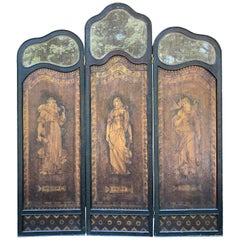 Fine Romantic Hand Decorated "Truth, Wisdom, & Peace" Arts & Crafts Wood Screen