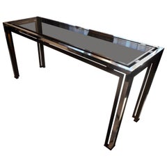 Fine Romeo Rega Chrome and Brass Console Table, Italy, 1970