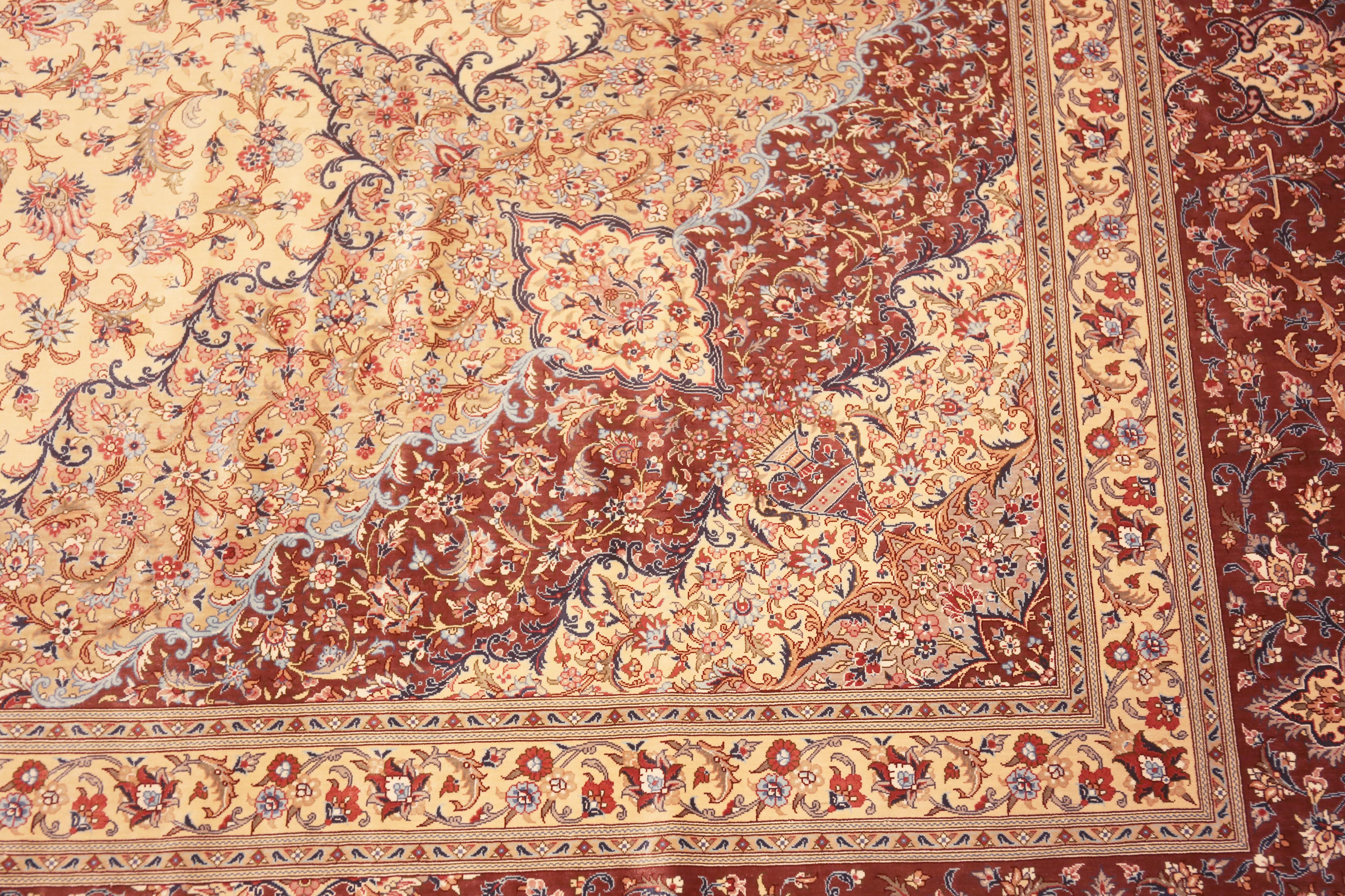 Fine Room Size Vintage Persian Luxury Gonbad Design Silk Qum Rug 10' x 13'8