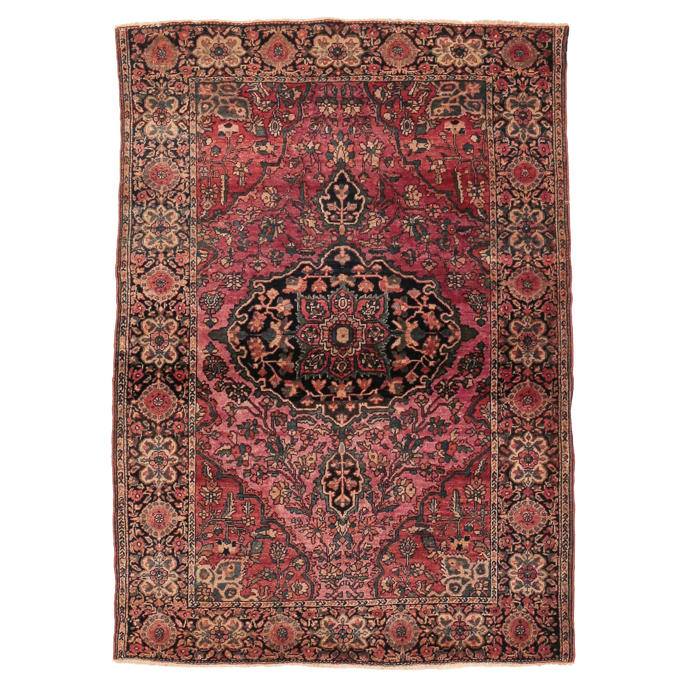 Fine Rose Background Antique Ferahan Sarouk Rug