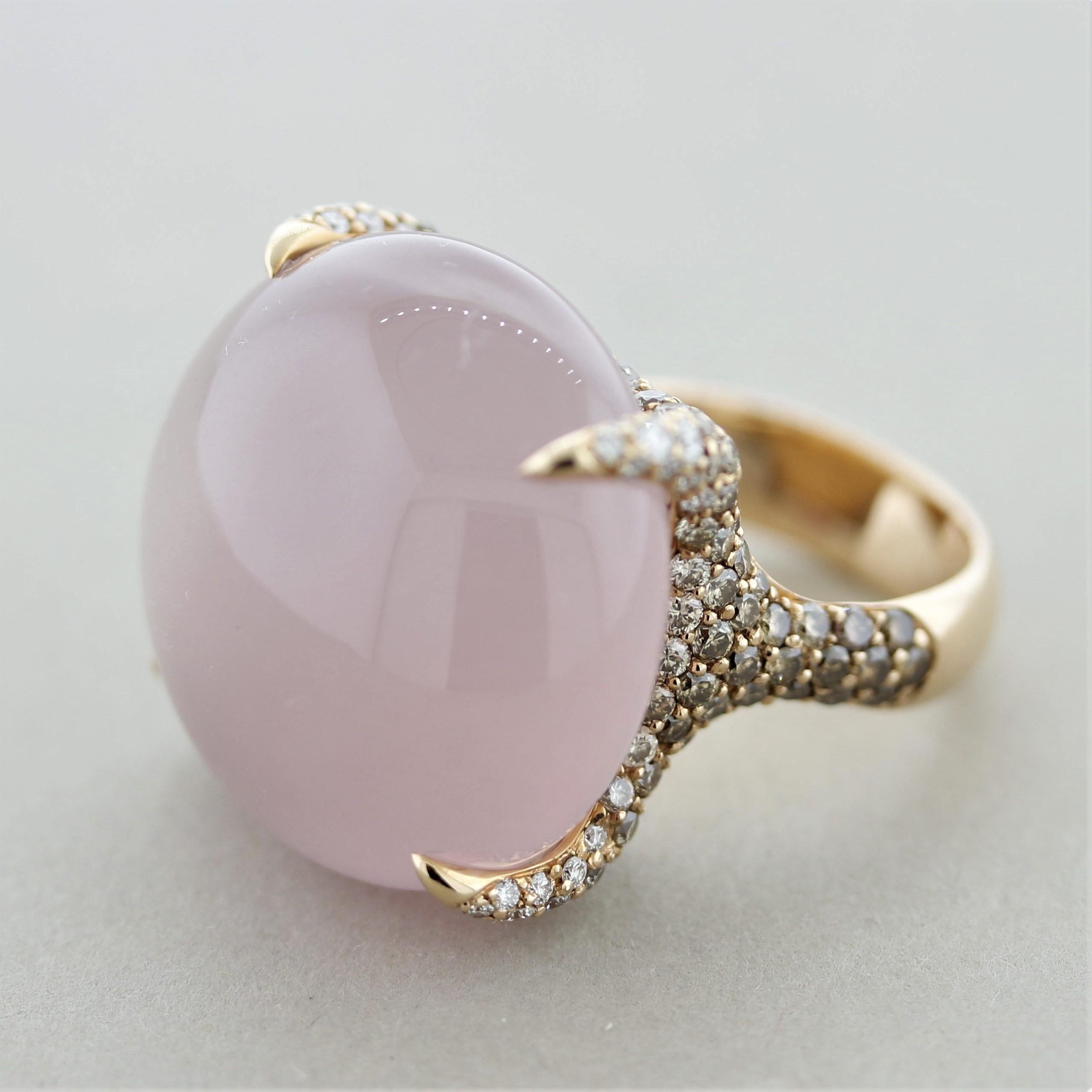 Mixed Cut Fine Rose Quartz Diamond Gold Claw-Prong Cocktail Ring