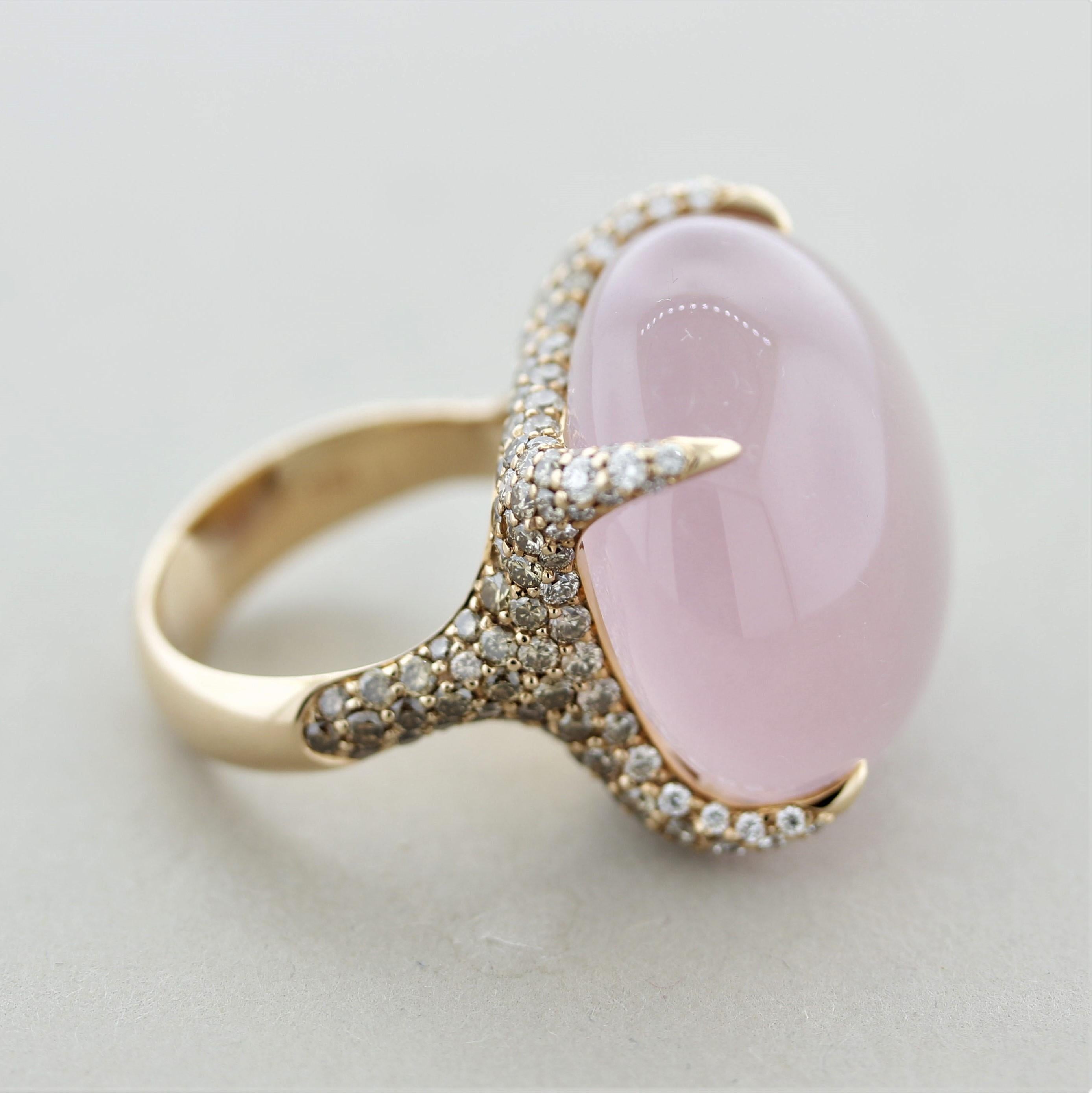 Women's Fine Rose Quartz Diamond Gold Claw-Prong Cocktail Ring