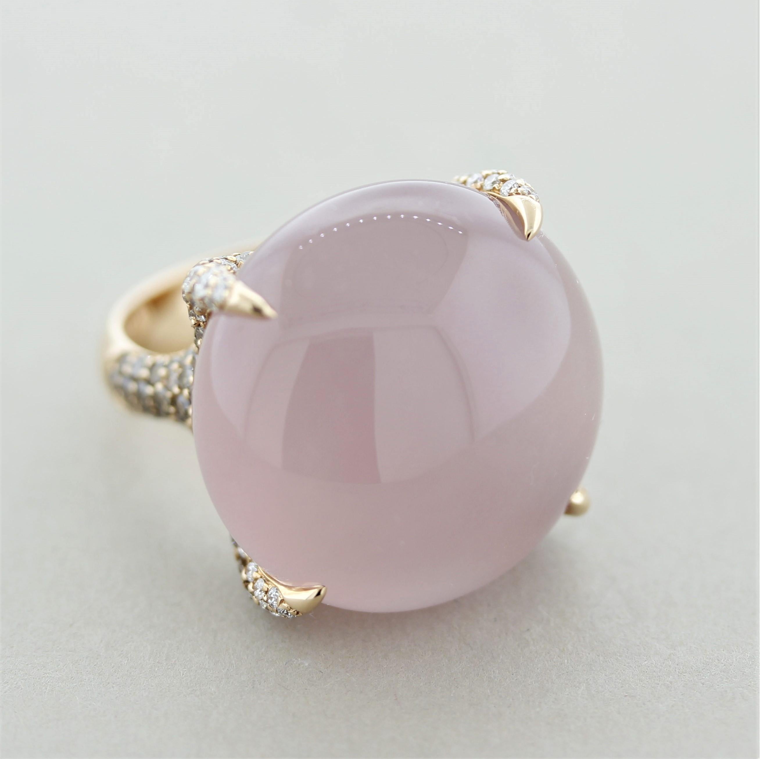 Fine Rose Quartz Diamond Gold Claw-Prong Cocktail Ring 1