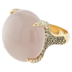 Fine Rose Quartz Diamond Gold Claw-Prong Cocktail Ring
