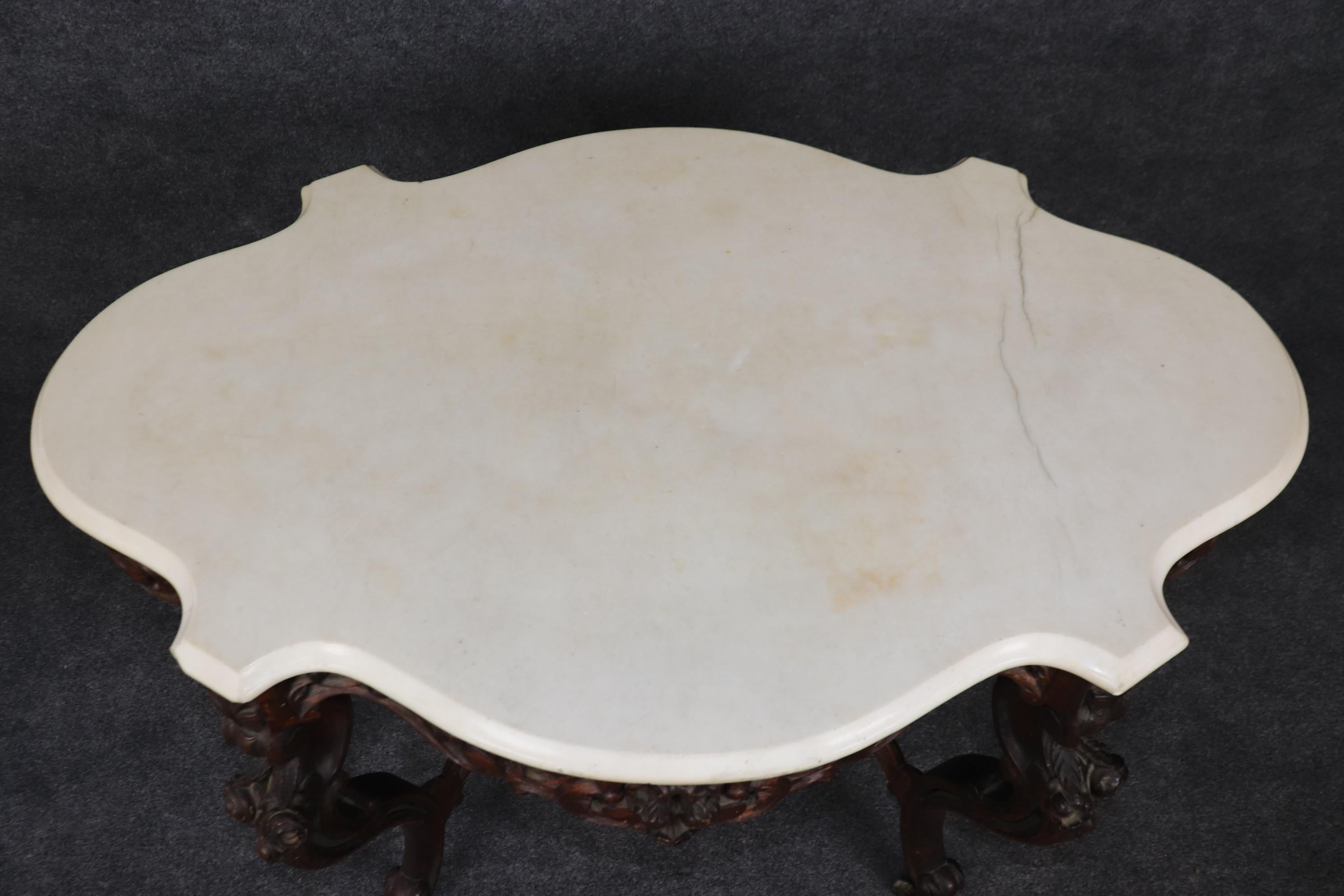 Carrara Marble Fine John Henry Belter Rosewood Carved High Victorian Marble Top Center Table